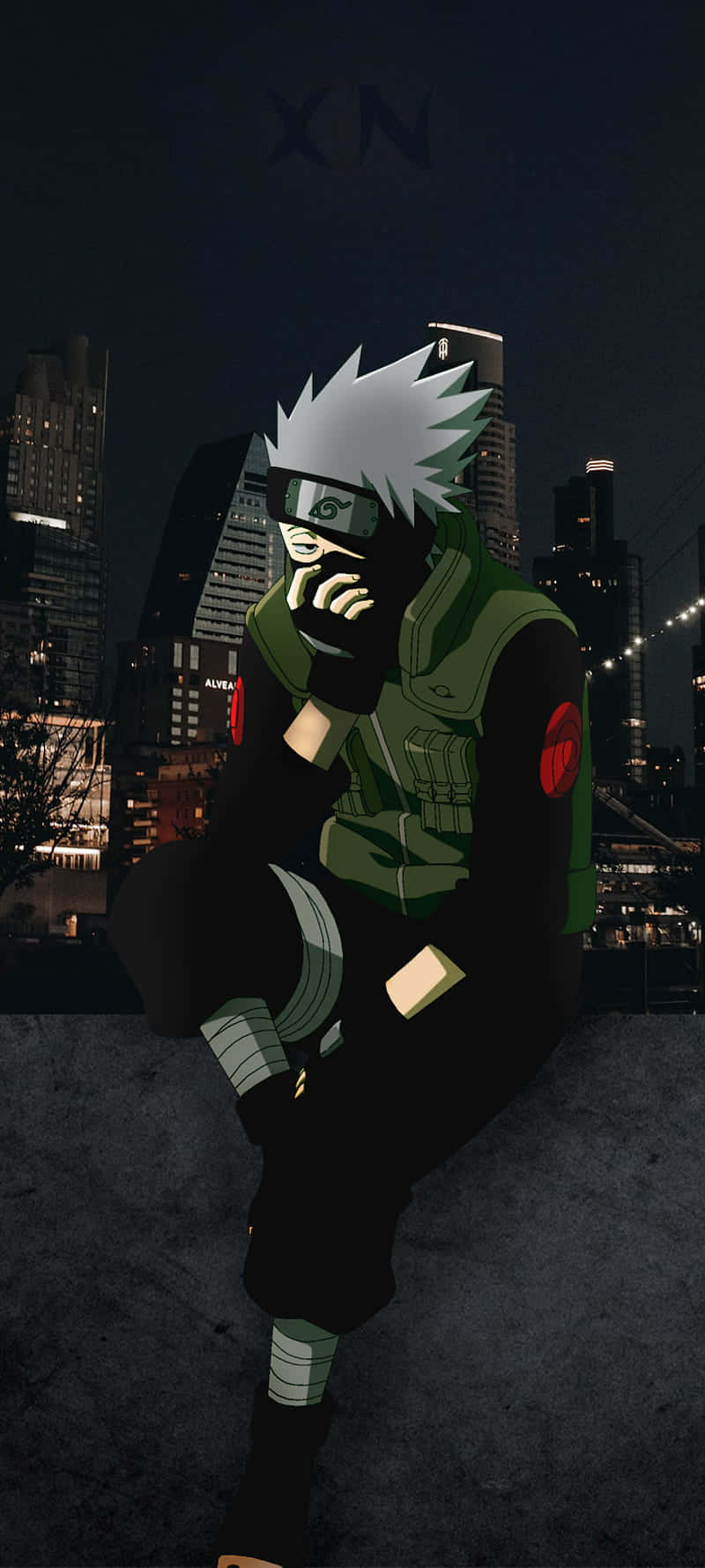Kakashi Hatake, Naruto, Anime, Nacht, Stadt, HD, Handy-Hintergrund im Hochformat
