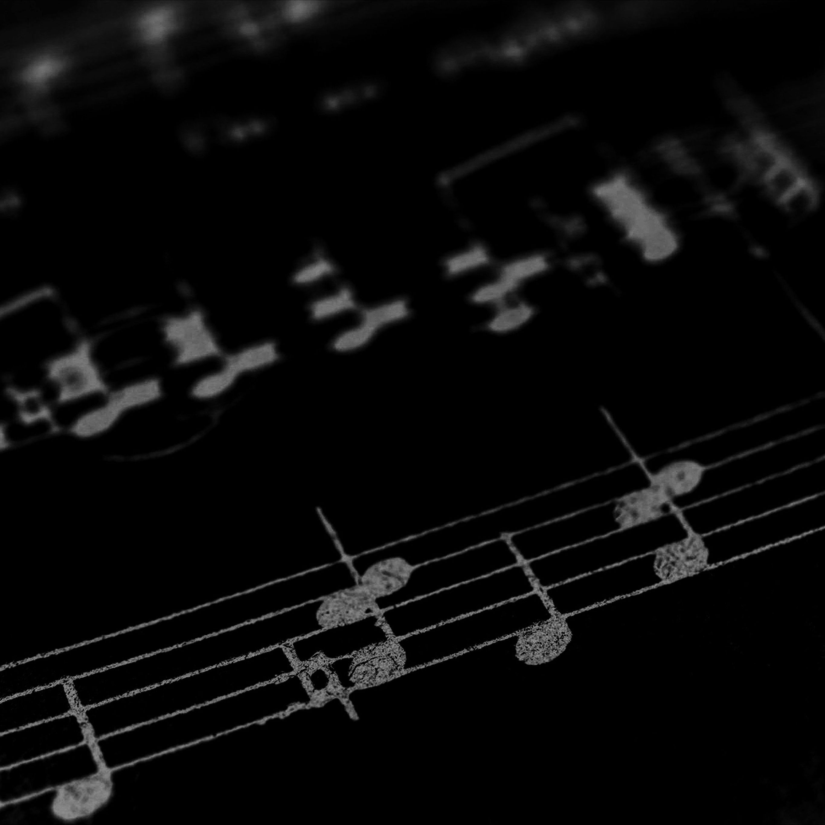 Musiknoten, Notenlinien, Schwarz-Weiß, Dunkel, Unscharf, Hintergrundbild fürs iPad
