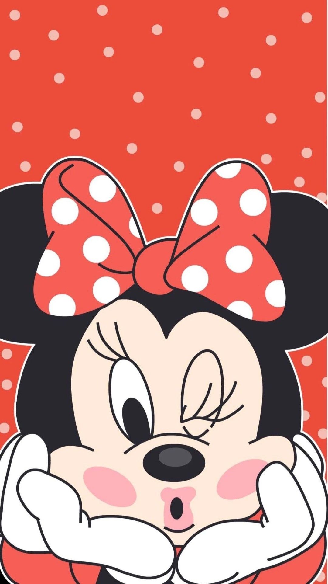 Minnie Maus, Zwinkern, Rote Schleife, Polka Dots, Rot, Full HD, Handy-Hintergrund im Hochformat