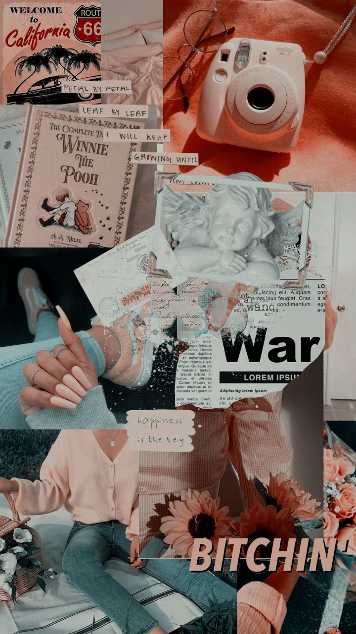 Collage, Polaroid-Kamera, Retro, Zitate, Pastell, HD, Handy-Hintergrund im Hochformat