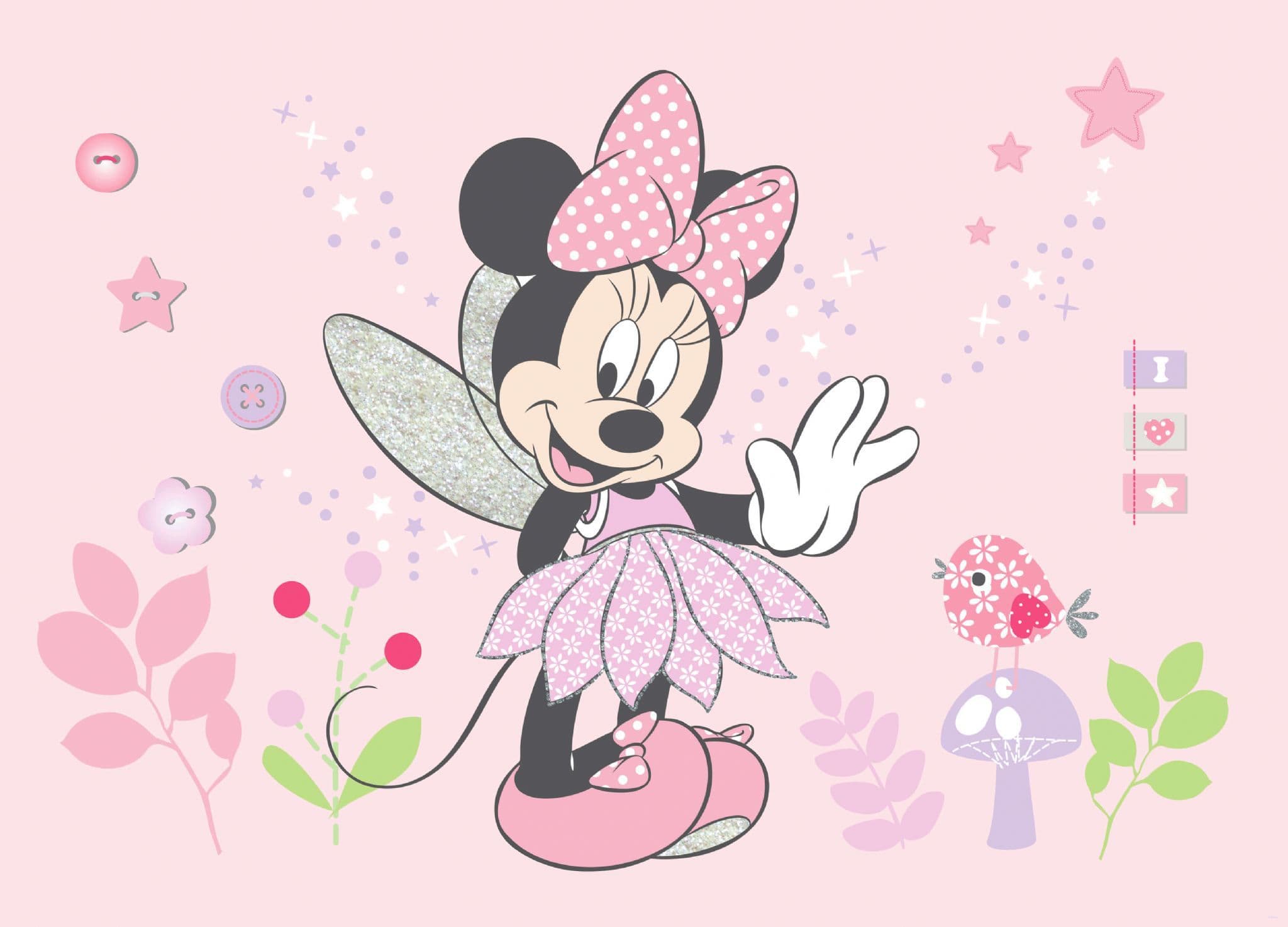 Minnie Maus, Fee, Flügel, Blumen, Rosa, Pastell, Full HD, Desktop-Hintergrund für Windows
