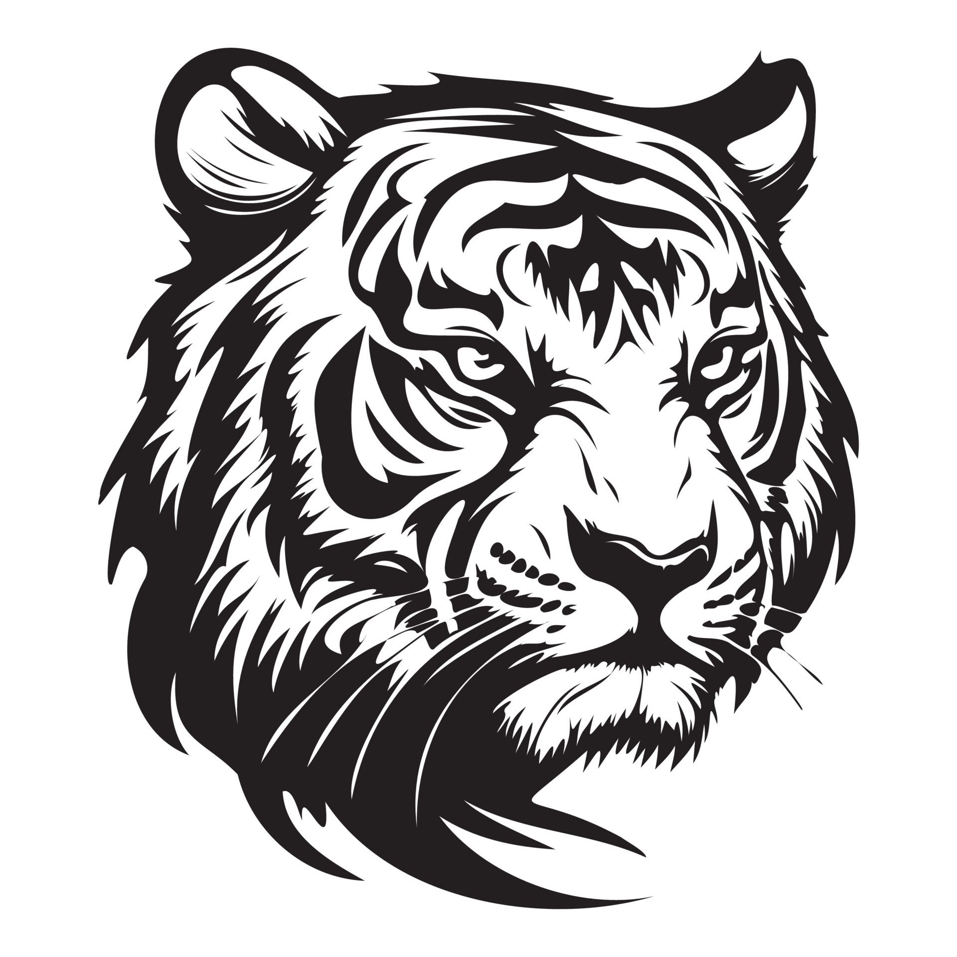 Tigerkopf, Vektorgrafik, Schwarzweiß, Logo, Tattoo-Stil, Full HD, iPad-Hintergrundbild