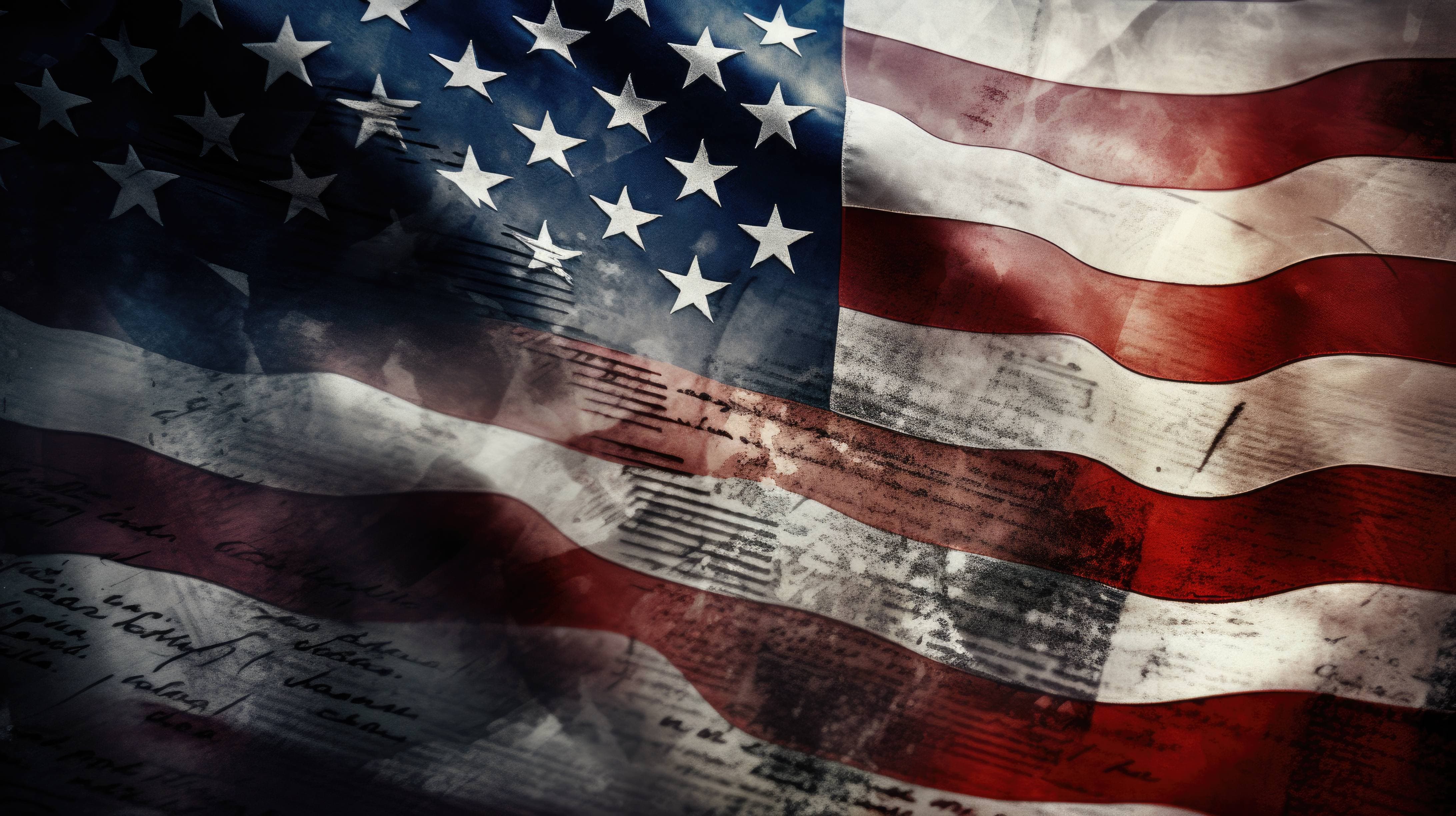 Amerikanische Flagge, Stars and Stripes, Grunge, Patriotismus, Vintage, 4K, Breitbild-Hintergrundbild