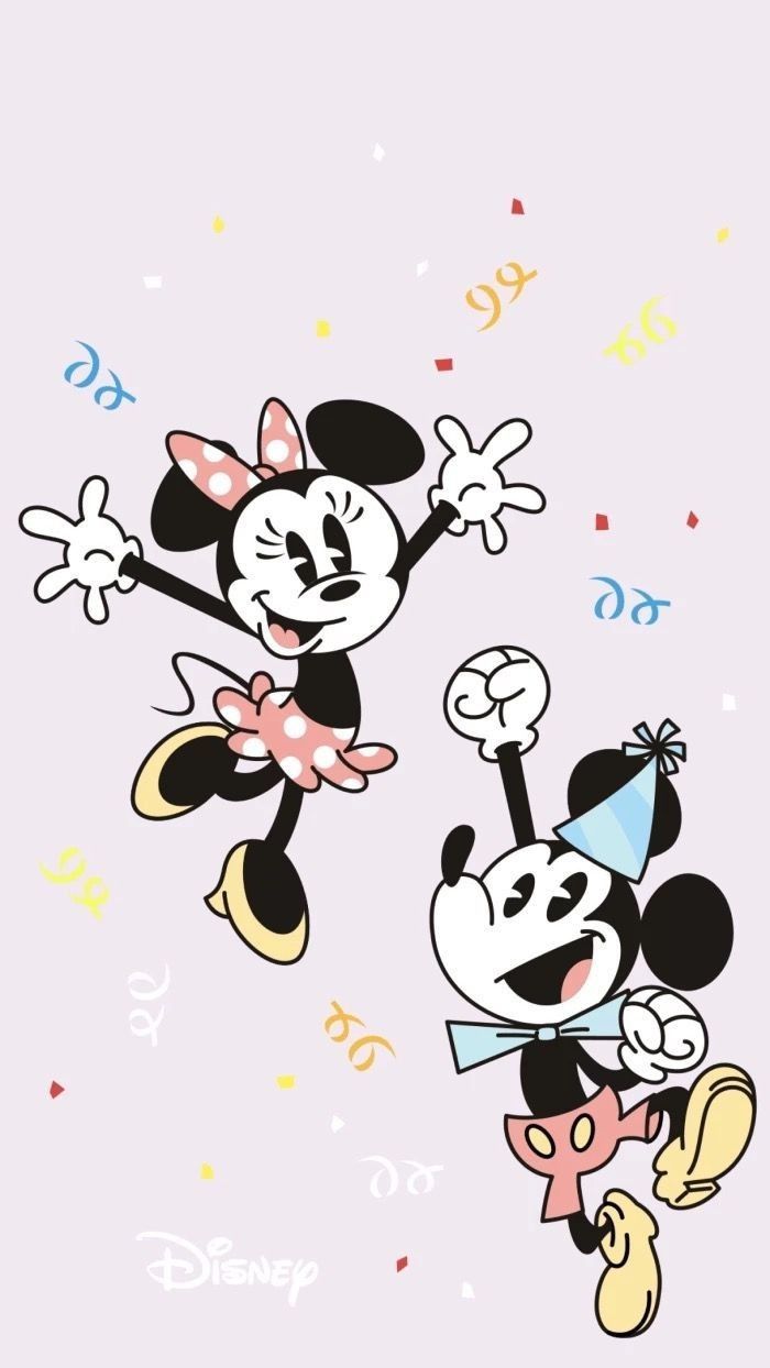 Minnie Maus, Micky Maus, Klassisch, Konfetti, Springen, Hell, Android-Hintergrundbild