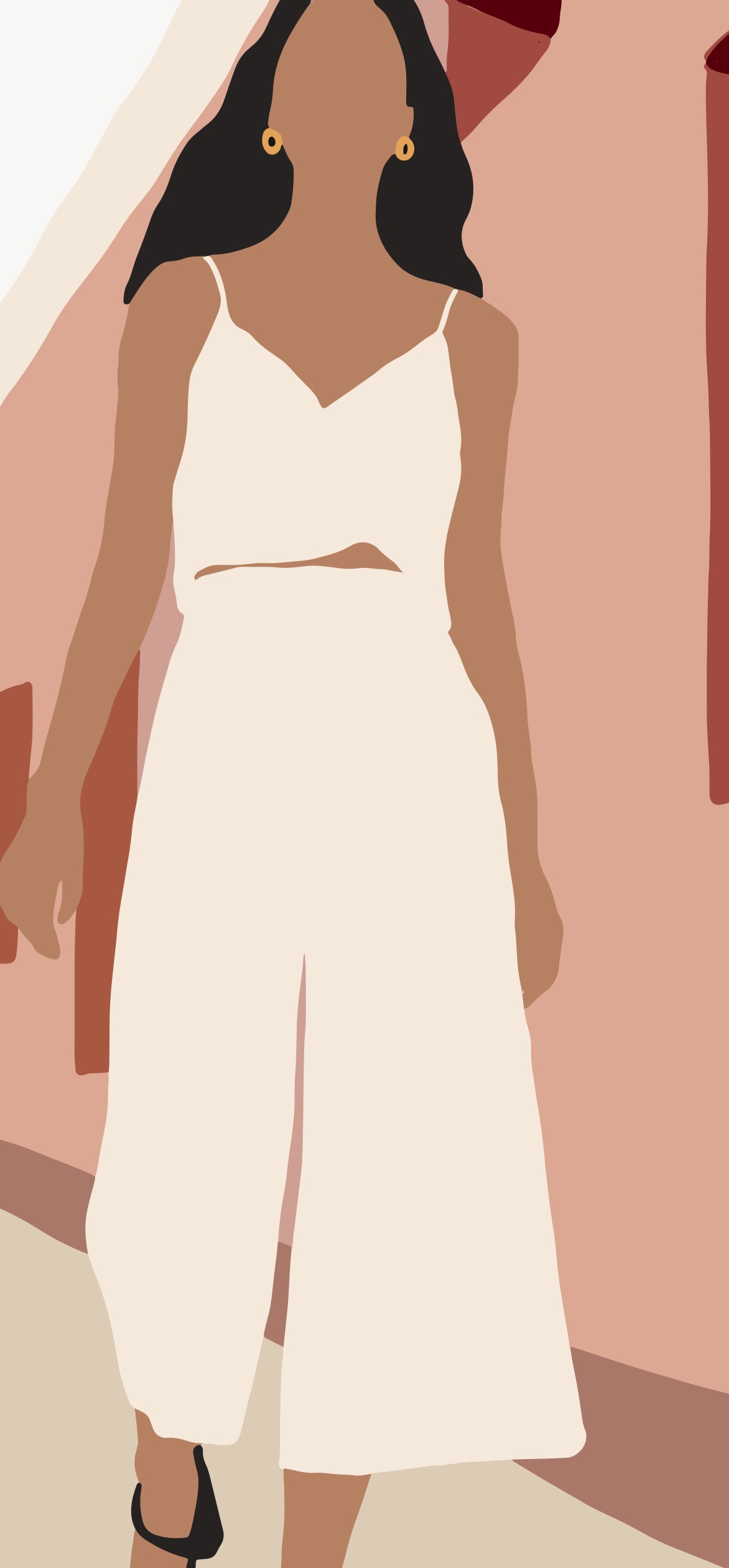 Frau, Illustration, Weißes Kleid, Flache Grafik, Erdtöne, Full HD, iPhone-Hintergrundbild