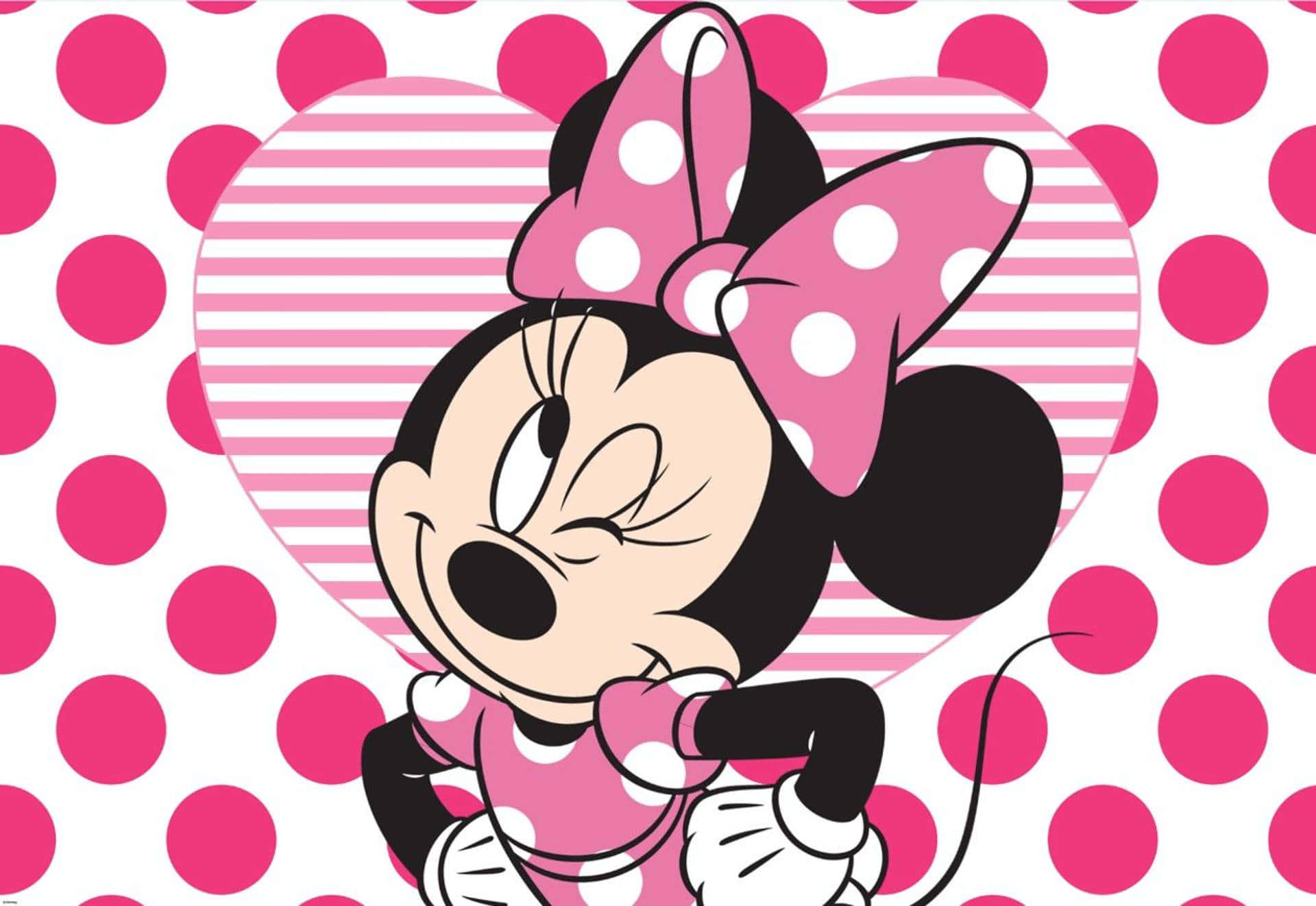 Minnie Maus, Augenzwinkern, Herz, Polka Dots, Pink, Full HD, Desktop-Hintergrund für Windows