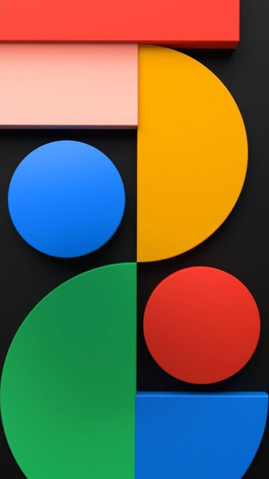 Geometrische Formen, Google-Farben, Bauhaus, Schwarz Hintergrund, Google-Pixel-5-Sperrbildschirm