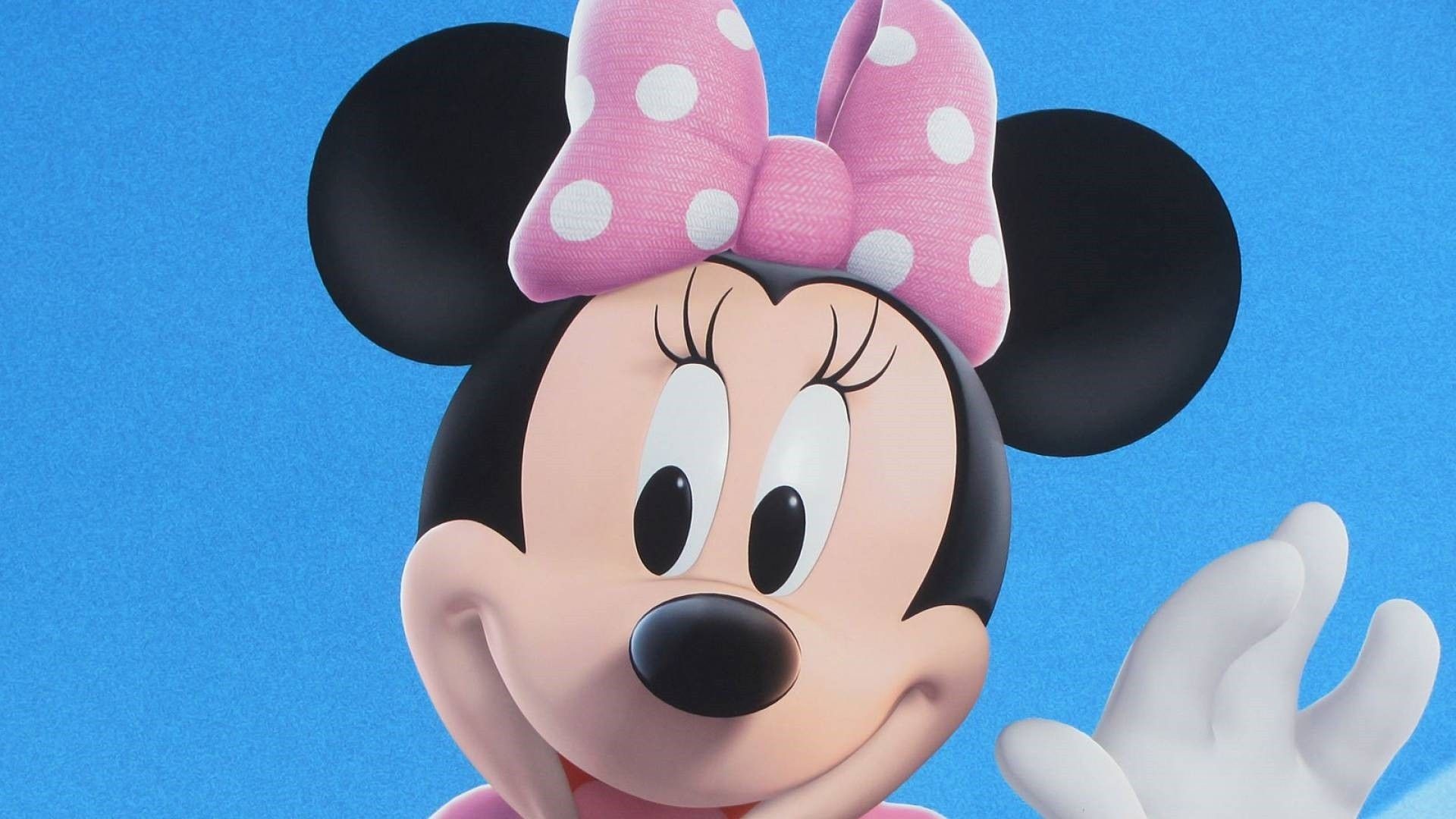 Minnie Maus, Schleife, Nahaufnahme, Blauer Hintergrund, Full HD Wallpaper