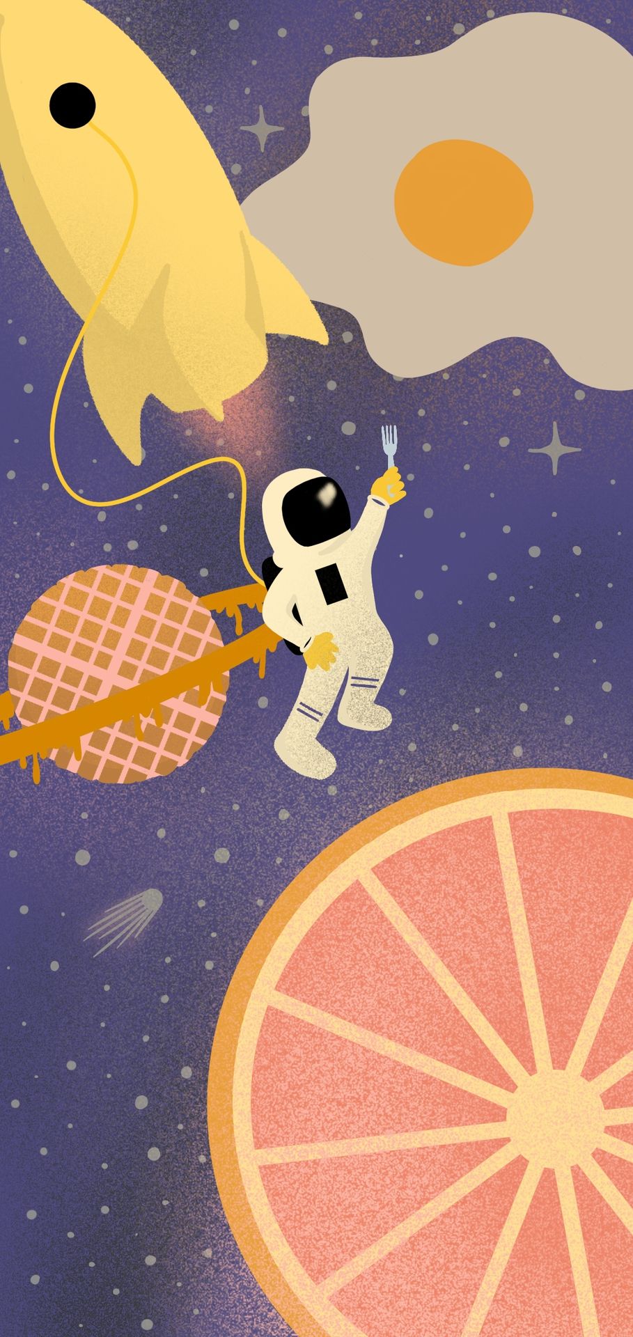 Astronaut, Weltall, Rakete, Spiegelei, Orangenscheibe, Hintergrundbild fürs Google Pixel 5