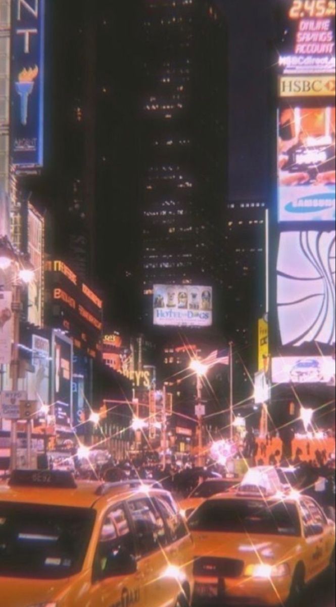 Times Square, Manhattan, Gelbe Taxis, Leuchtreklamen, Hochformat, Hintergrundbild fürs Smartphone