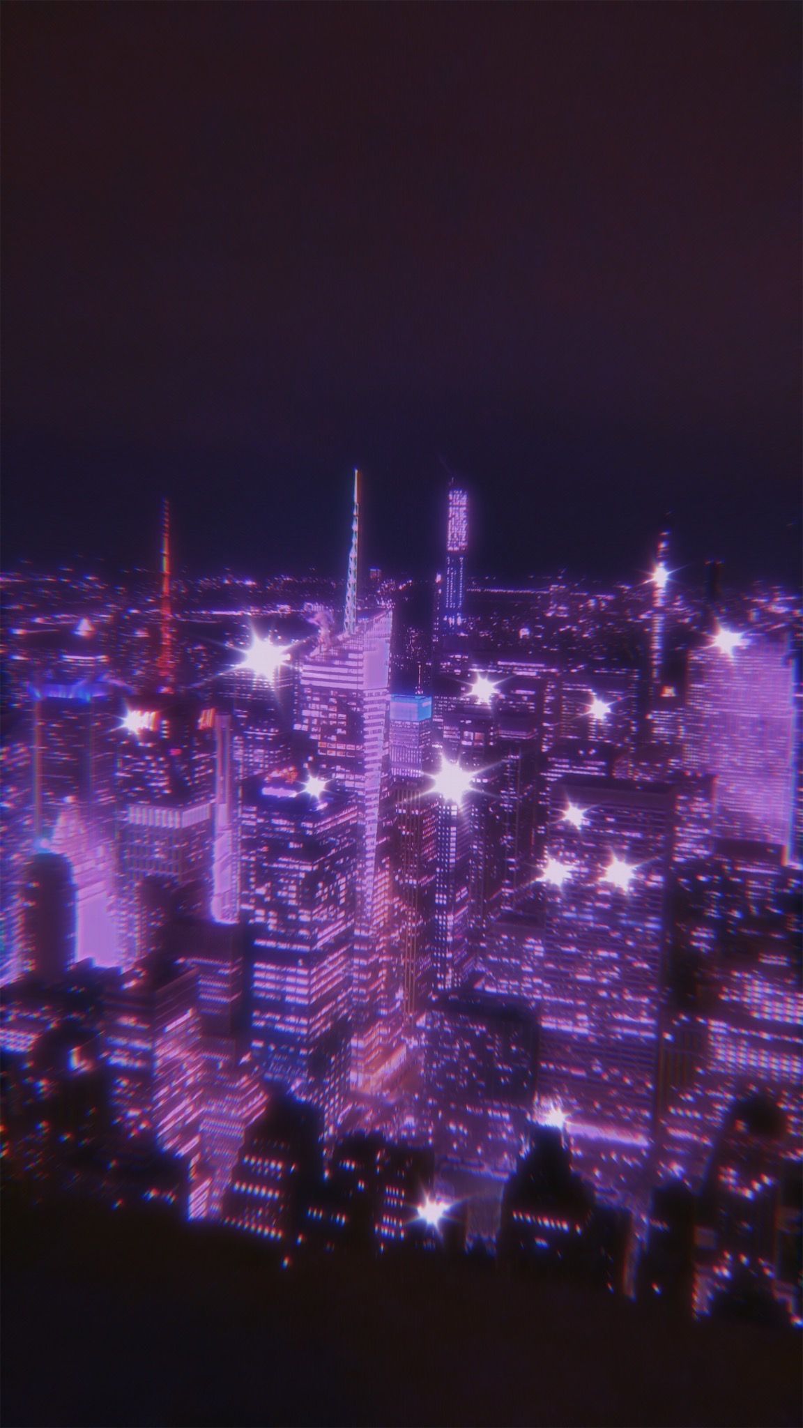 Manhattan, Skyline, Lila, Lichter, Full HD, Handy-Hintergrund im Hochformat