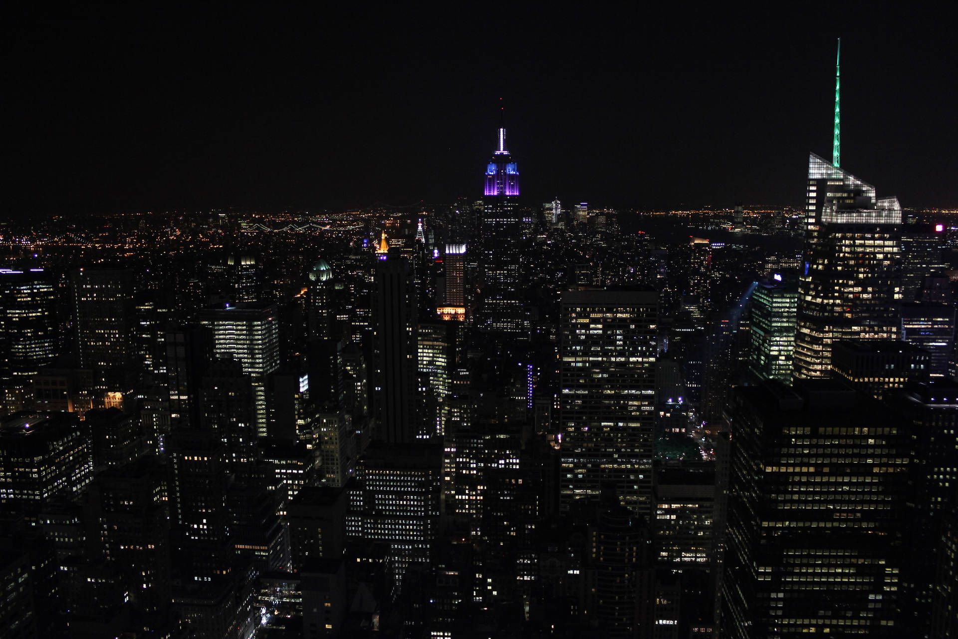 Empire State Building, One World Trade Center, Manhattan, Lichtermeer, Nacht, Full-HD-Hintergrund