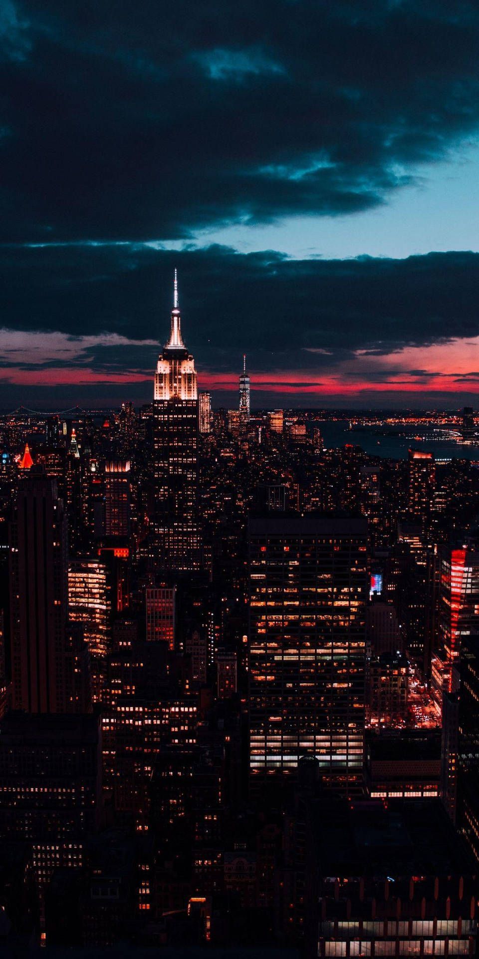 Empire State Building, New York City, Manhattan, Nacht, Stadtlichter, Abendrot, iPhone-Hintergrundbild