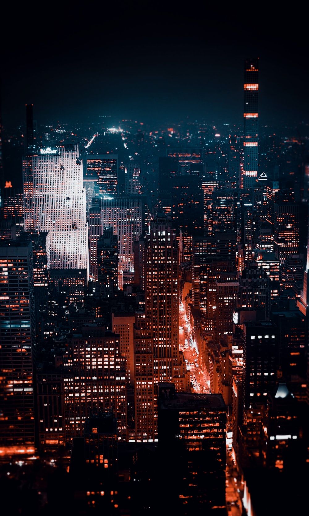 Manhattan, Luftaufnahme, Straßen, Lichter, Nacht, HD, Hintergrundbild fürs Handy