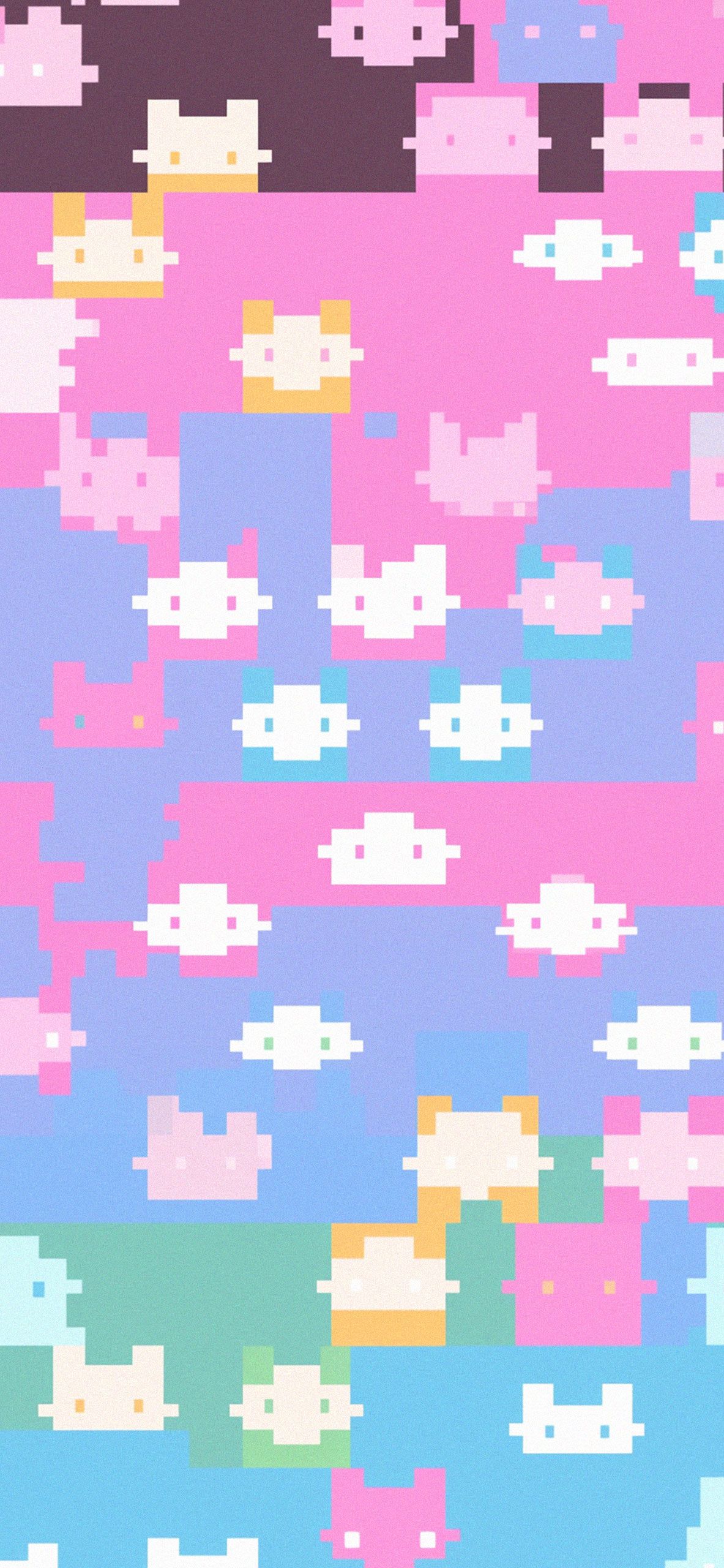 Pixel-Muster, Katzen, Pastell, Kawaii, Google Pixel 5, Sperrbildschirm