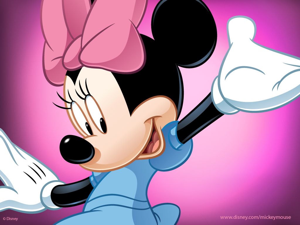 Minnie Maus, Blaues Kleid, Winken, Pinker Hintergrund, Wallpaper