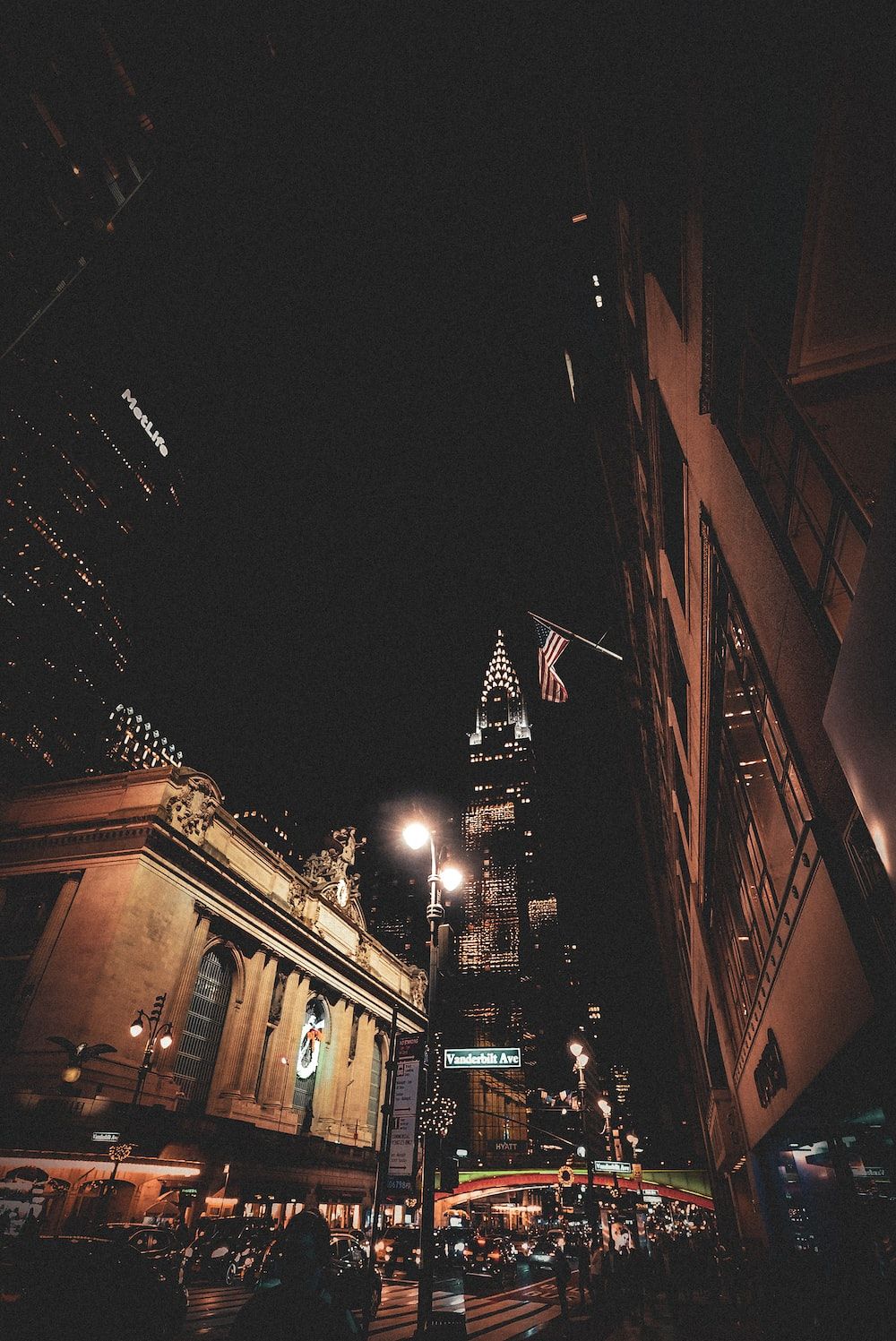 Grand Central Terminal, Straße, Laternen, Nacht, HD, iPad-Hintergrundbild