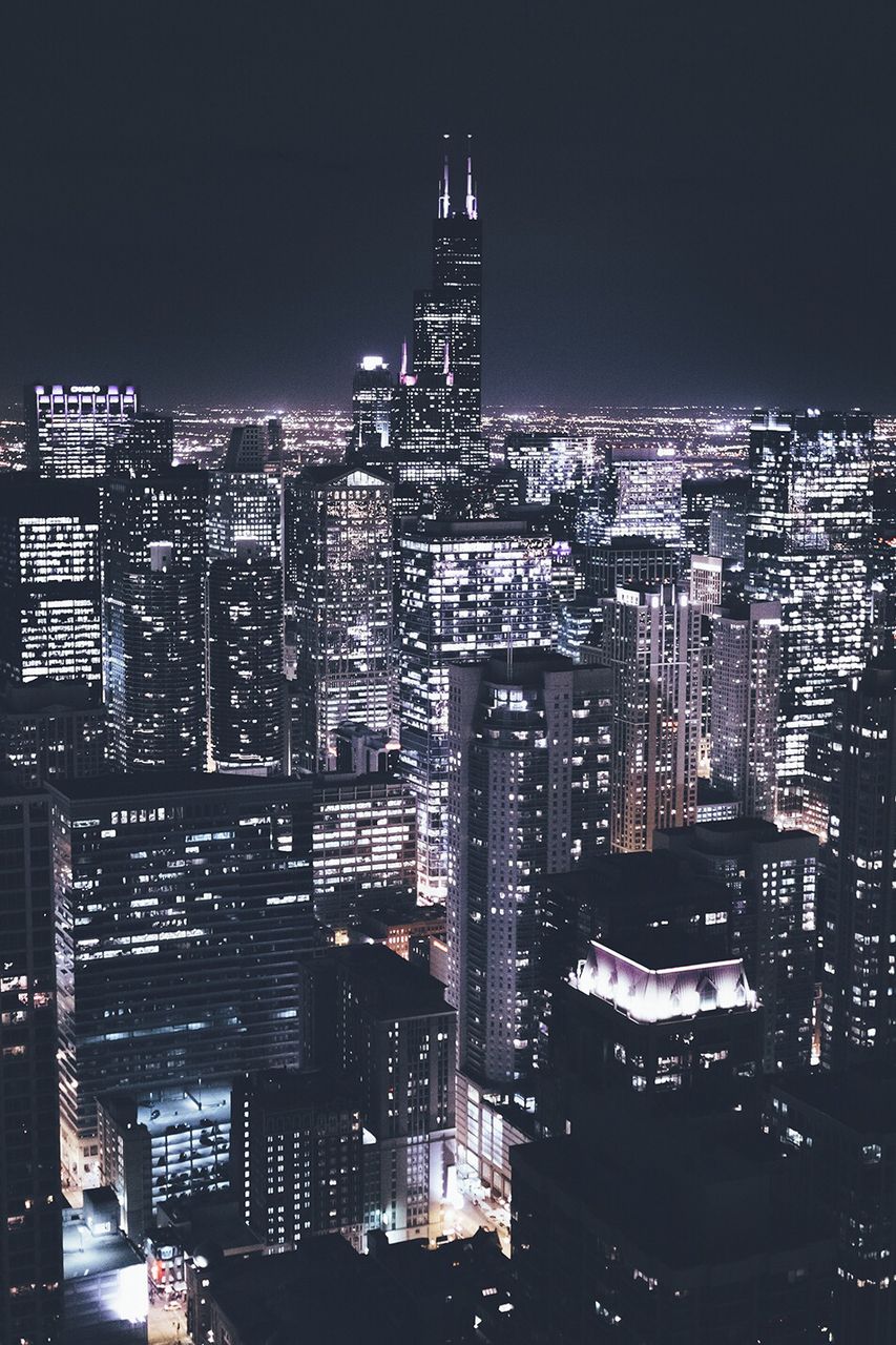 Manhattan, Wolkenkratzer, Lichtermeer, Nacht, HD, Handy-Hintergrund im Hochformat