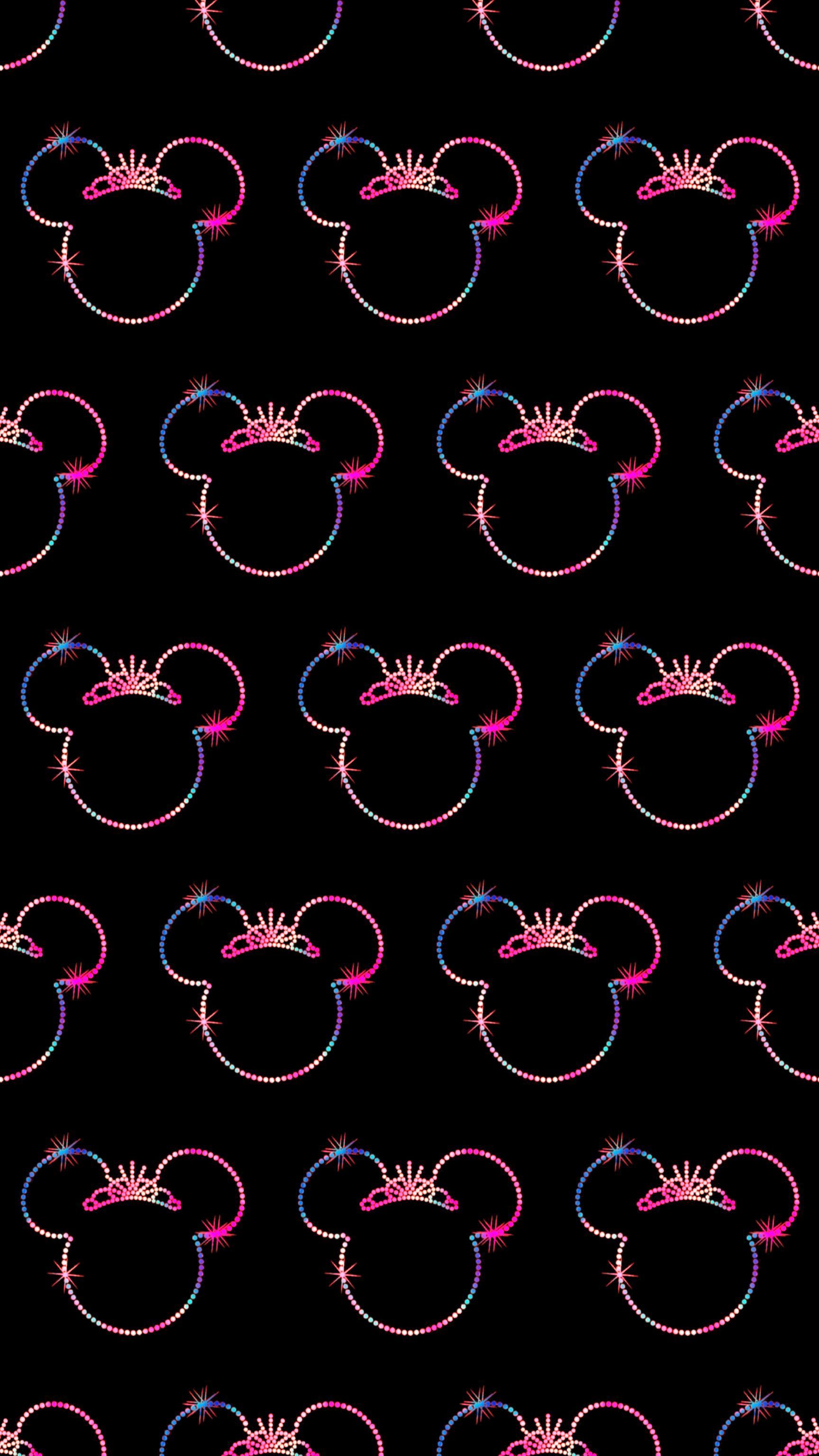 Minnie-Maus-Ohren, Muster, Rosa Linien, Schwarzer Hintergrund, Sperrbildschirm fürs iPhone