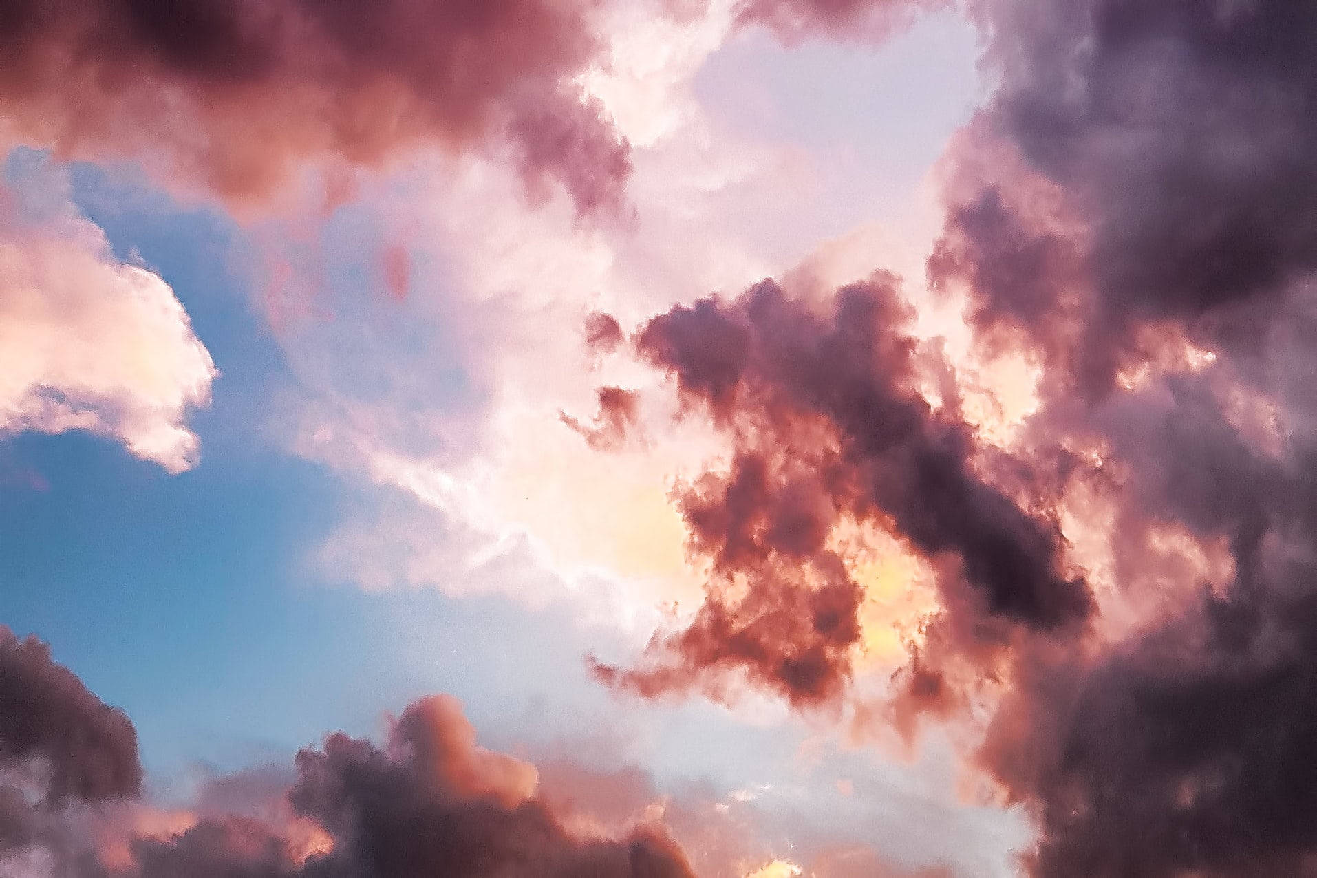 Wolken, Rosa Wolken, Blauer Himmel, Sonnenlicht, HD, Hintergrundbild für den PC