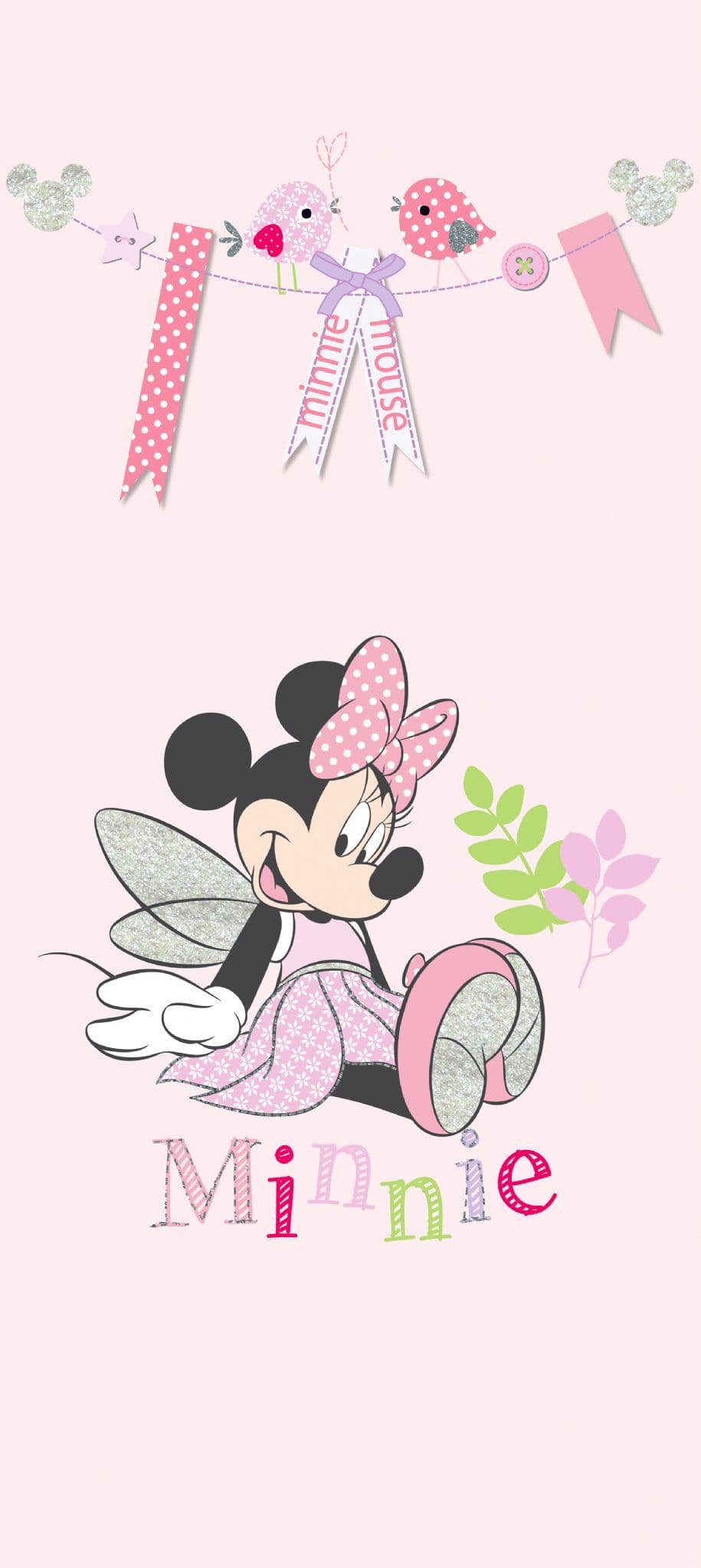 Minnie Maus, Wimpelkette, Pastellrosa, Minimalismus, Hochformat, Hintergrundbild fürs Smartphone