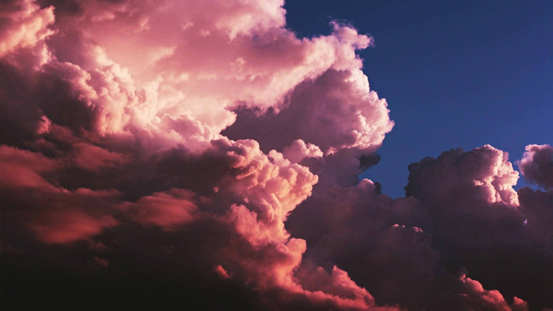 Wolken, Abendrot, Rosa Wolken, Dunkelblauer Himmel, 16:9, Full-HD-Hintergrundbild für den Desktop
