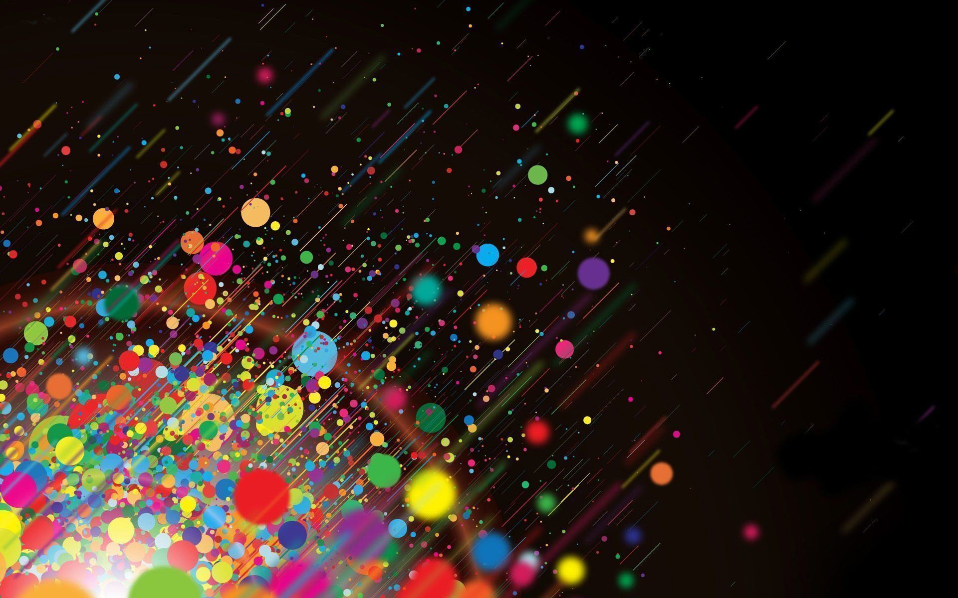 Bunte Punkte, Konfetti, Schwarzer Hintergrund, Abstrakt, Bewegung, Full HD Wallpaper