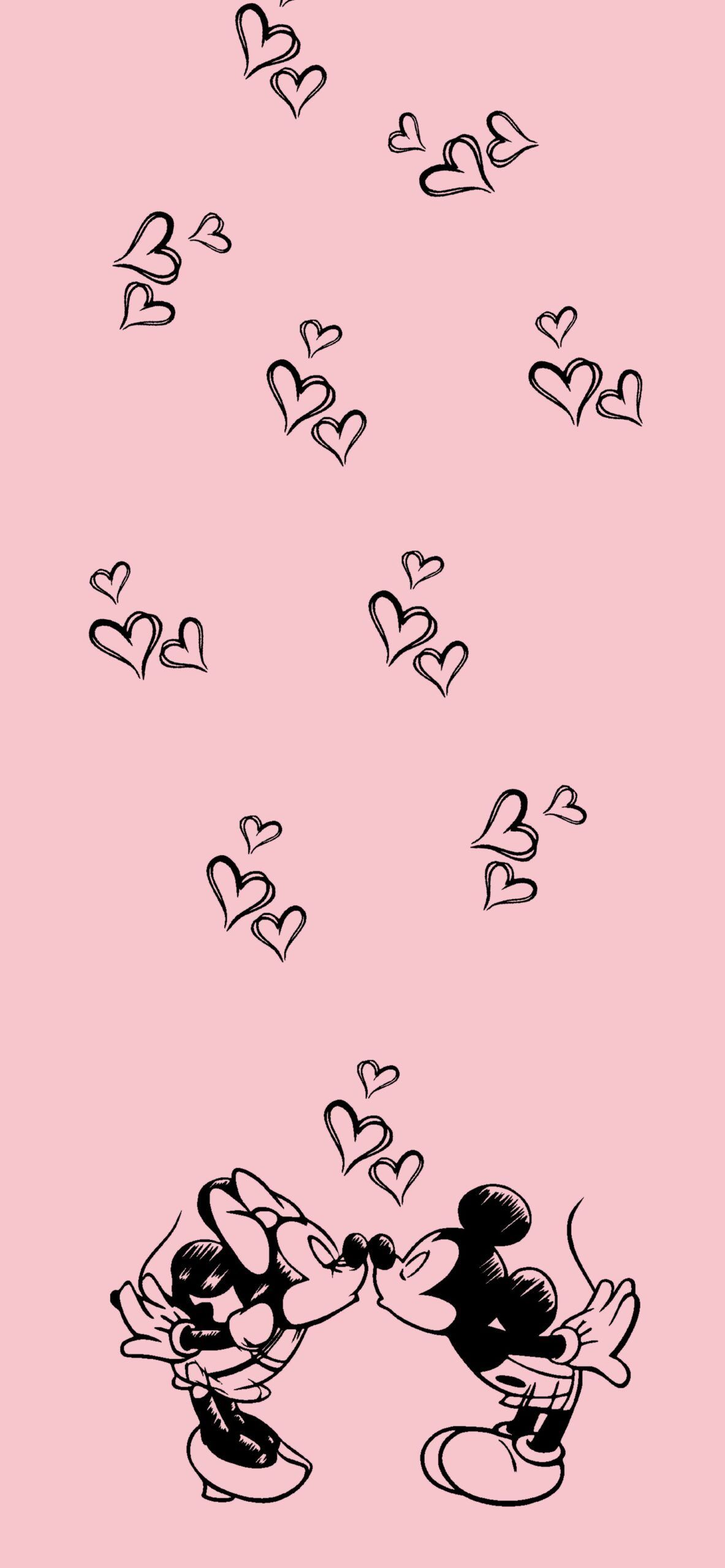 Micky Maus, Minnie Maus, Kuss, Herzen, Rosa Hintergrund, Liebe, Sperrbildschirm fürs iPhone