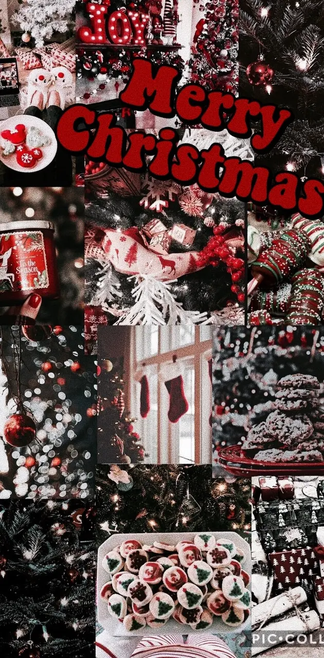 Merry Christmas, Collage, Weihnachtsdeko, Rot und Schwarz, Hintergrundbild fürs Handy
