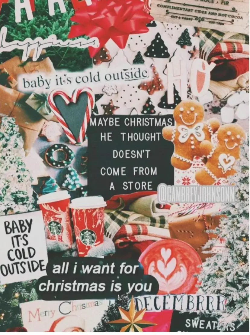 Collage, Baby It's Cold Outside, All I Want for Christmas Is You, Lebkuchenmann, Typografie, iPad-Hintergrundbild
