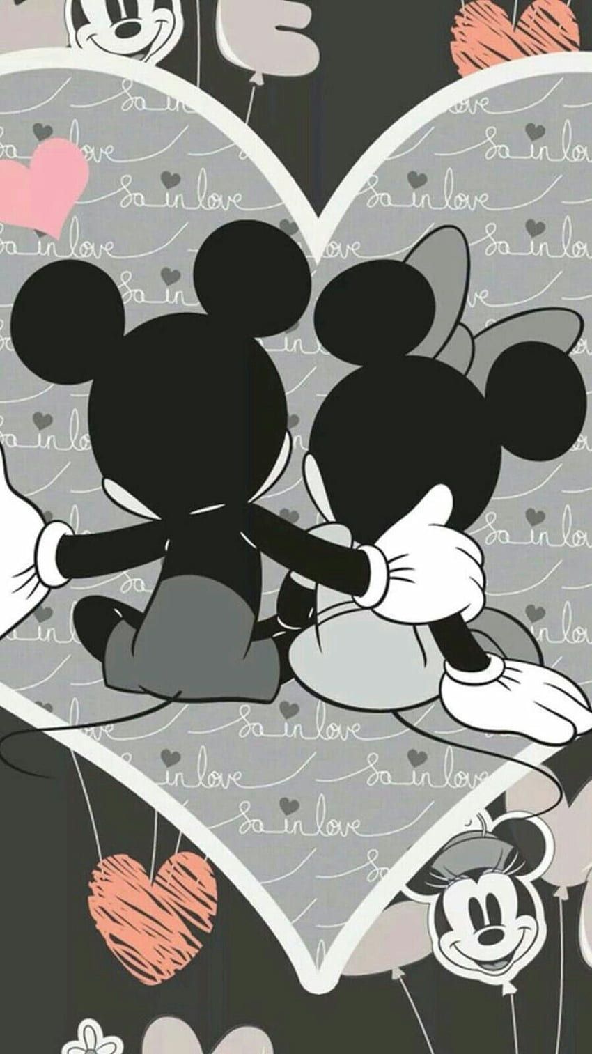 Micky Maus, Minnie Maus, Herz, Schwarz-Weiß, Silhouette, HD, iPhone-Hintergrundbild