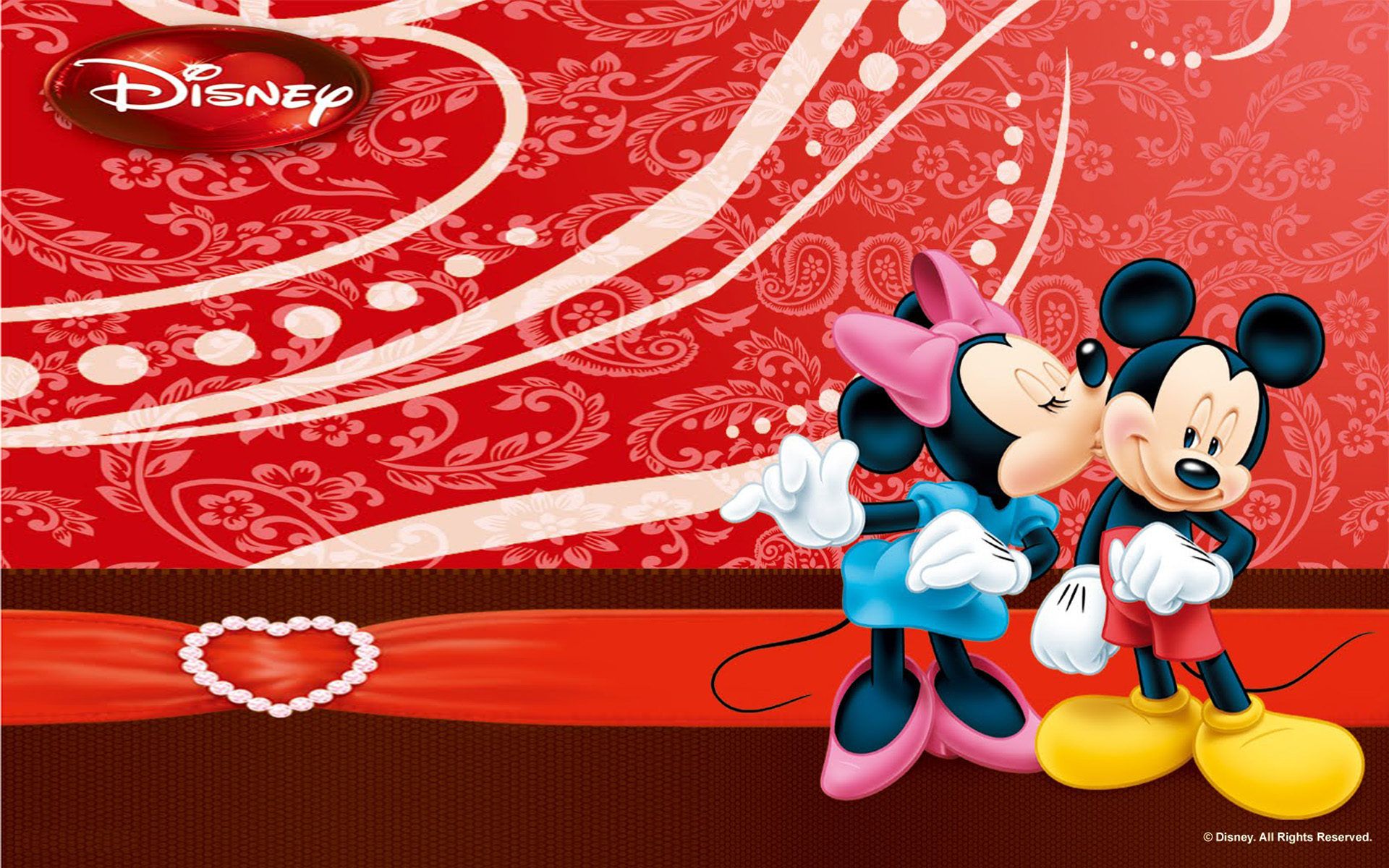 Micky Maus, Minnie Maus, Disney, Kuss, Rot, 16:10, Full-HD-Hintergrundbild für den Desktop