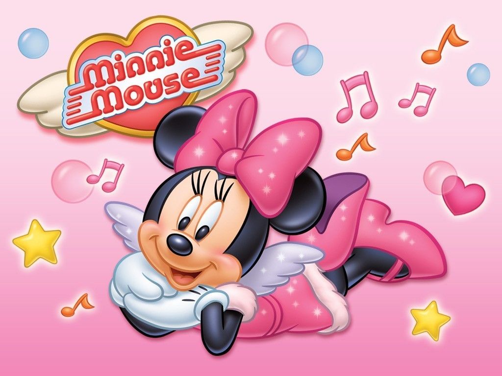 Minnie Maus, Musiknoten, Herzen, Rosa, Sterne, Hintergrundbild für iPad und Tablet