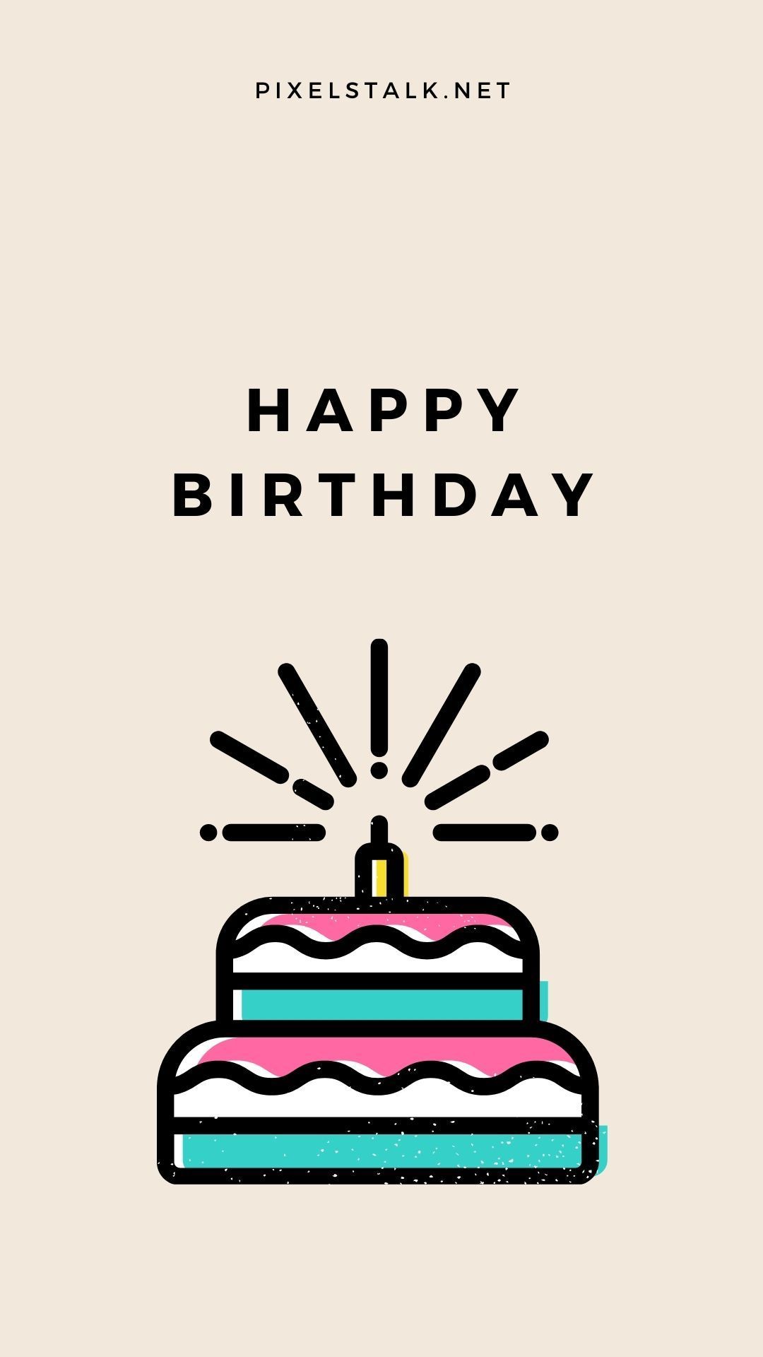 Happy Birthday, Geburtstagstorte, Kerze, Beige Hintergrund, Flat Design, Sperrbildschirm fürs iPhone