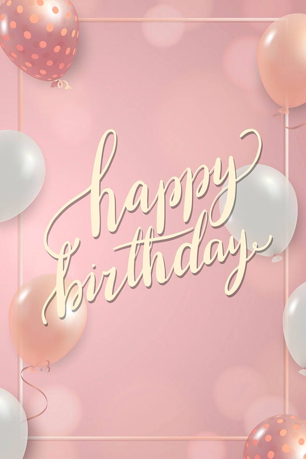 Happy Birthday, Goldene Schrift, Luftballons, Rosa, Bokeh, HD, Handy-Hintergrundbild