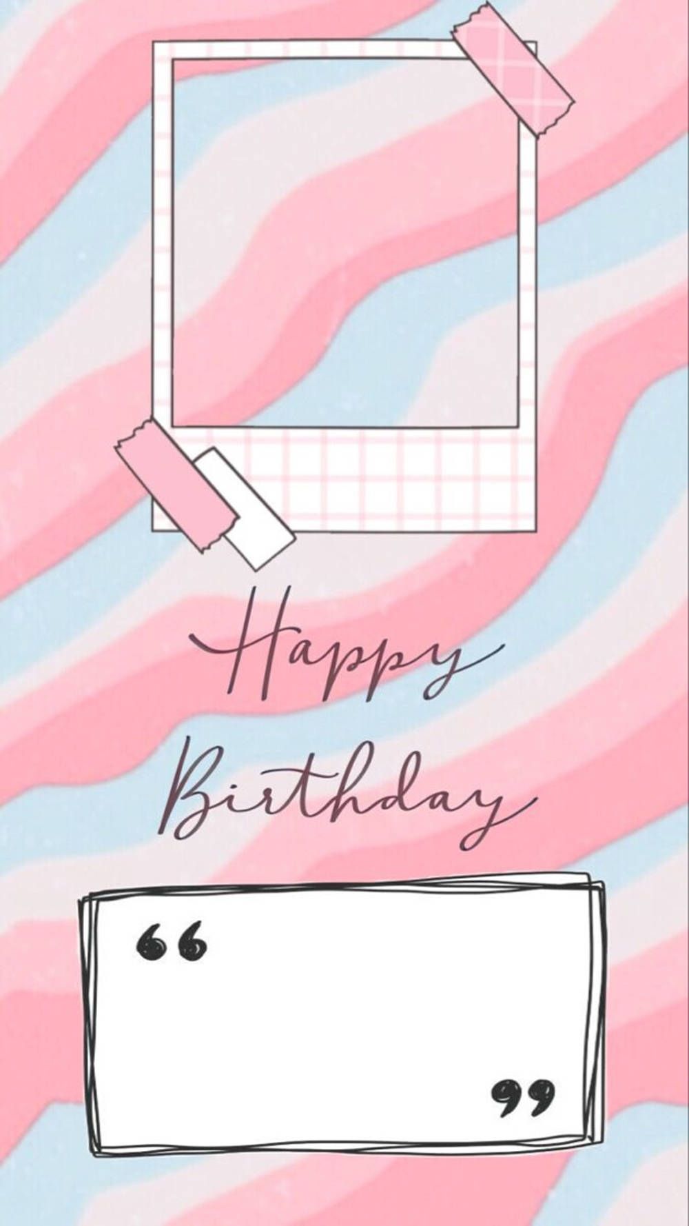 Happy Birthday, Polaroid-Rahmen, Sprechblase, Pastellwellen, Vorlage, HD, Handy-Hintergrund