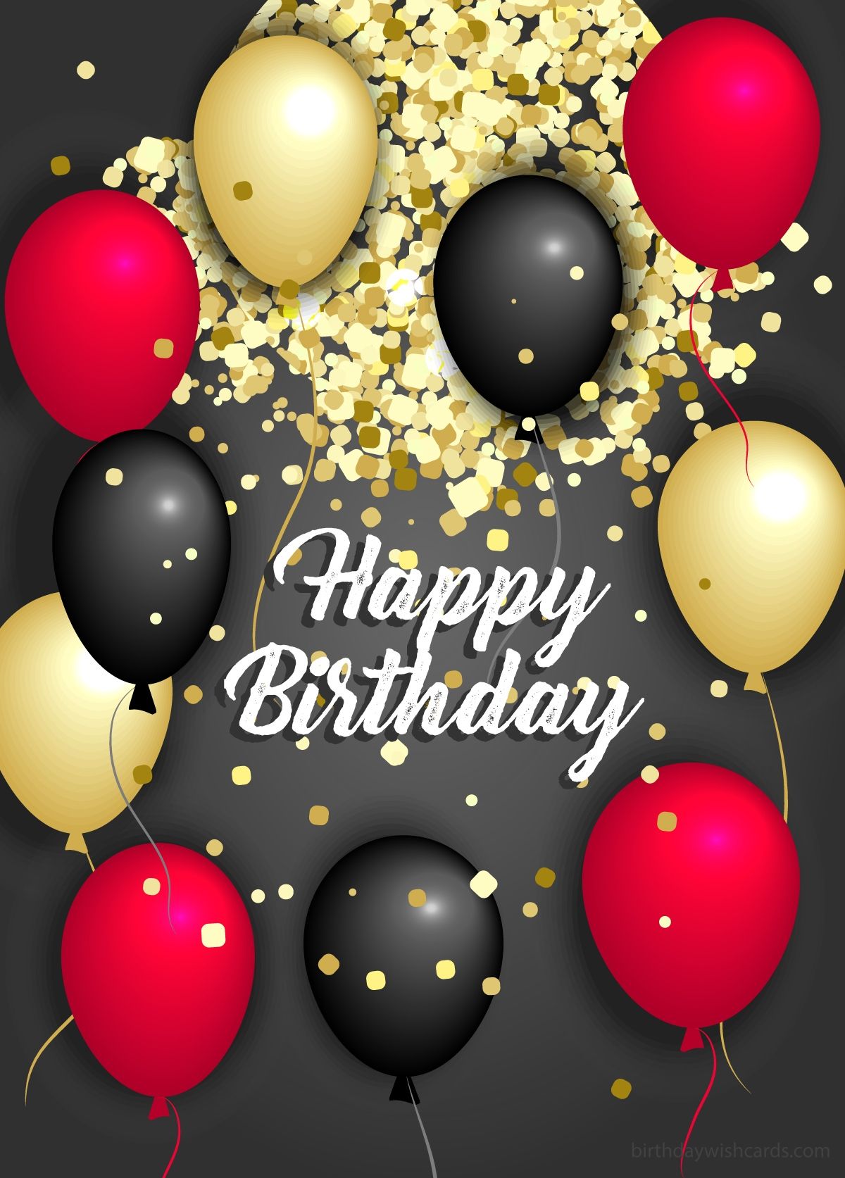 Happy Birthday, Luftballons, Goldkonfetti, Rot, Schwarz, Gold, Full HD, iPad-Hintergrundbild