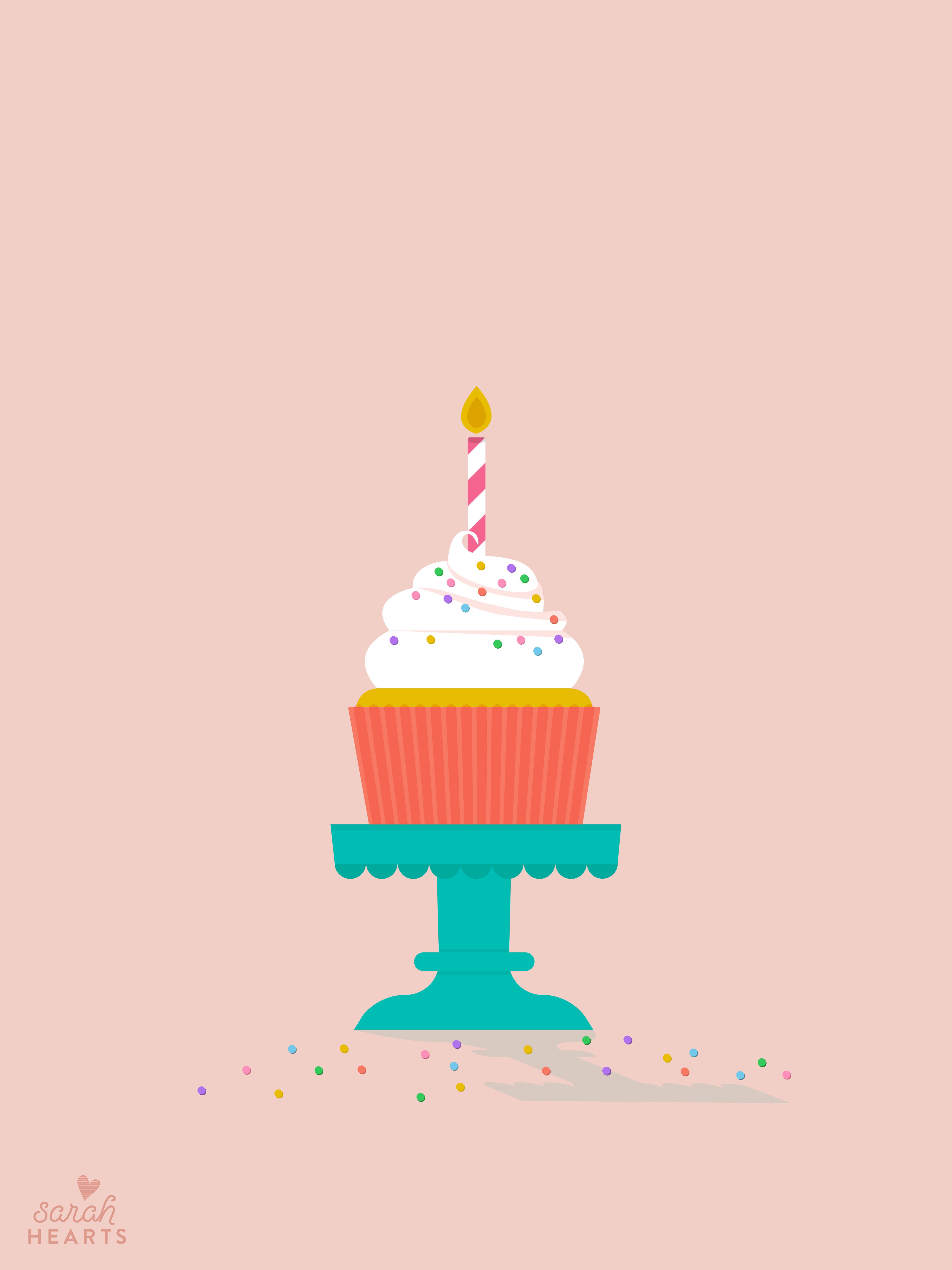 Cupcake, Kerze, Tortenständer, Rosa Hintergrund, Flat Design, QHD+ Wallpaper