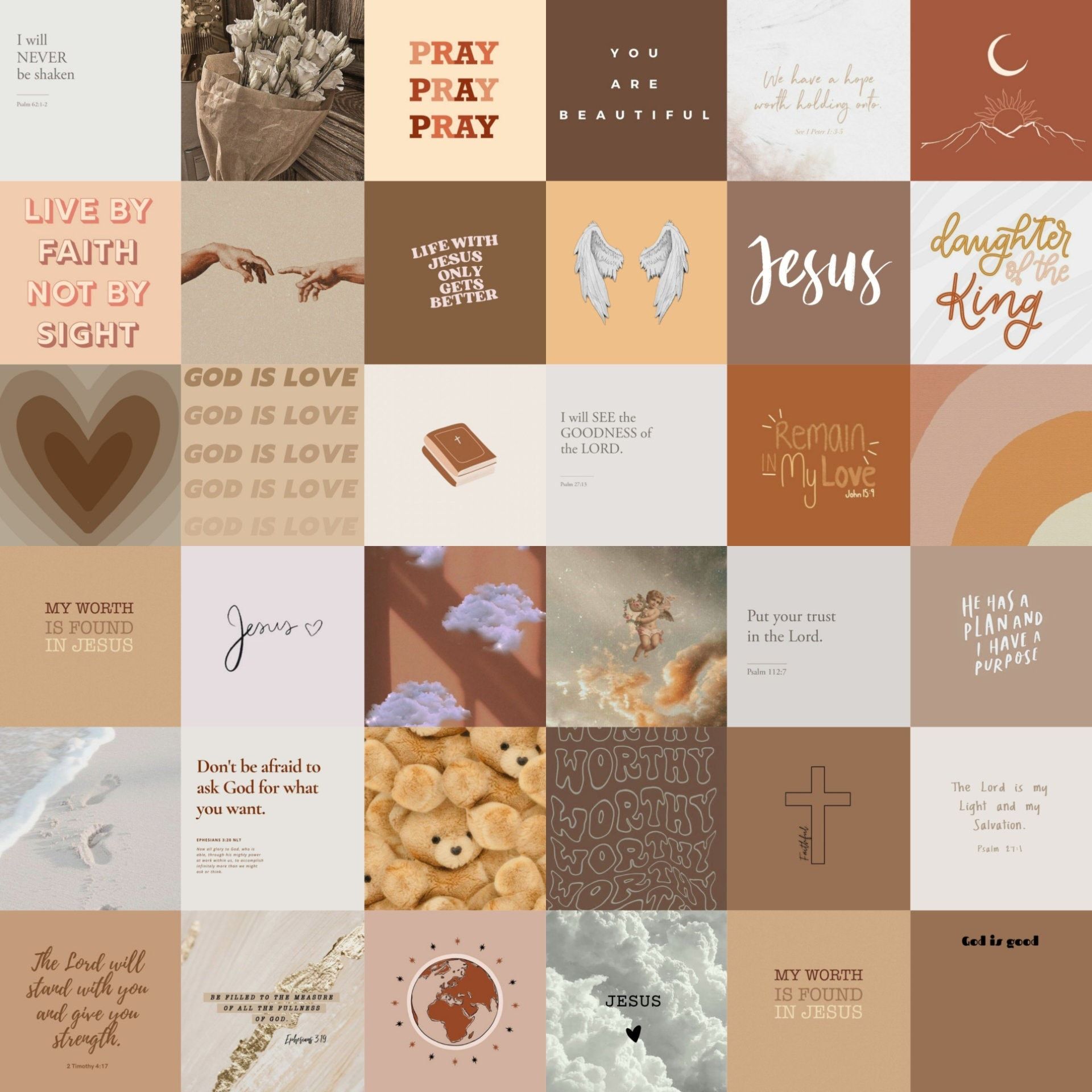 Christliche Collage, Jesus, Bibelverse, Beige-Braun, Aesthetic, Hintergrundbild fürs iPad