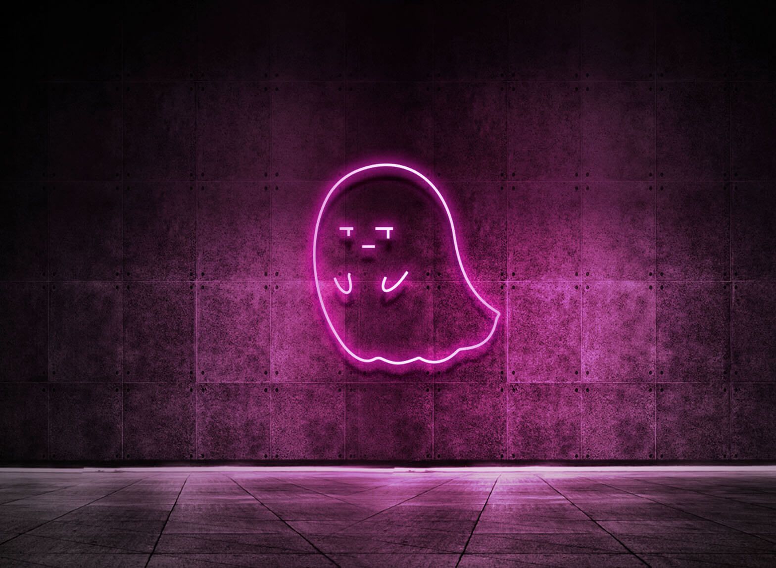 Geist, Neonschild, Pink, Betonwand, Niedlich, HD, Hintergrundbild für den PC