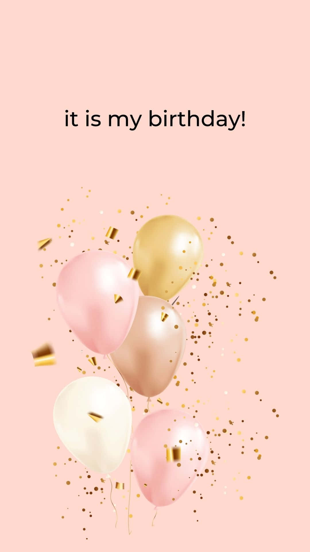 It is my birthday, Luftballons, Rosa, Gold, Konfetti, Full HD, Hintergrundbild fürs Handy