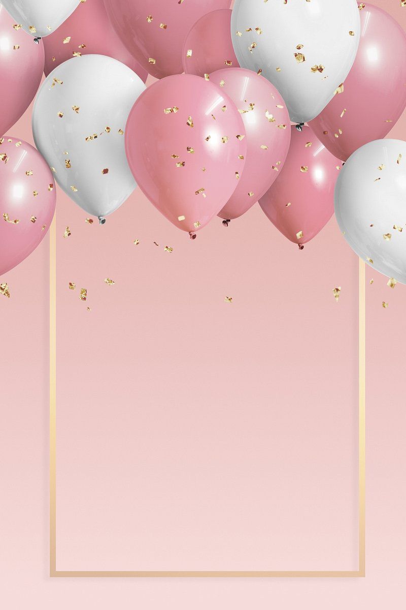 Luftballons, Rosa, Goldrahmen, Konfetti, Vorlage, HD, Hintergrundbild fürs Handy