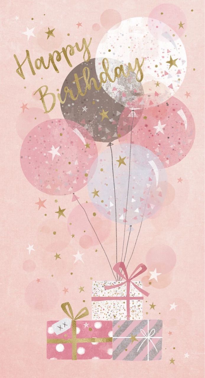 Happy Birthday, Luftballons, Geschenke, Aquarell, Rosa, Hochformat, Hintergrundbild fürs Smartphone