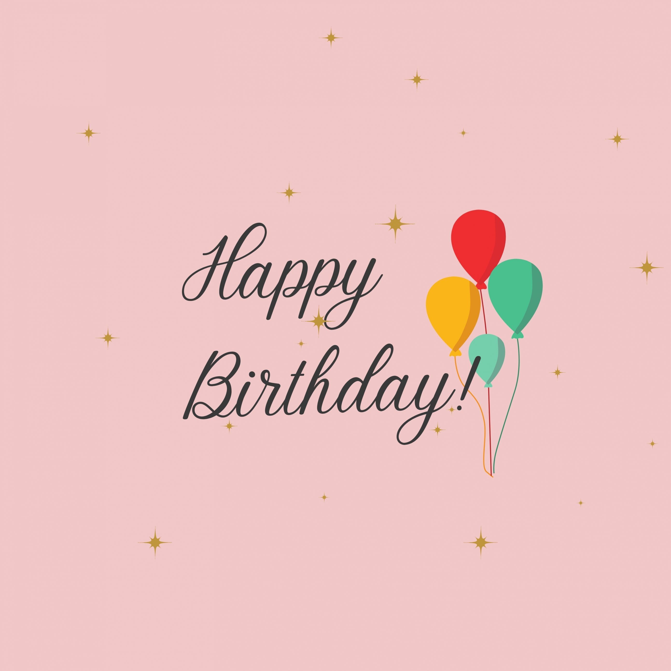 Happy Birthday, Luftballons, Handschrift, Rosa Hintergrund, 2K Wallpaper