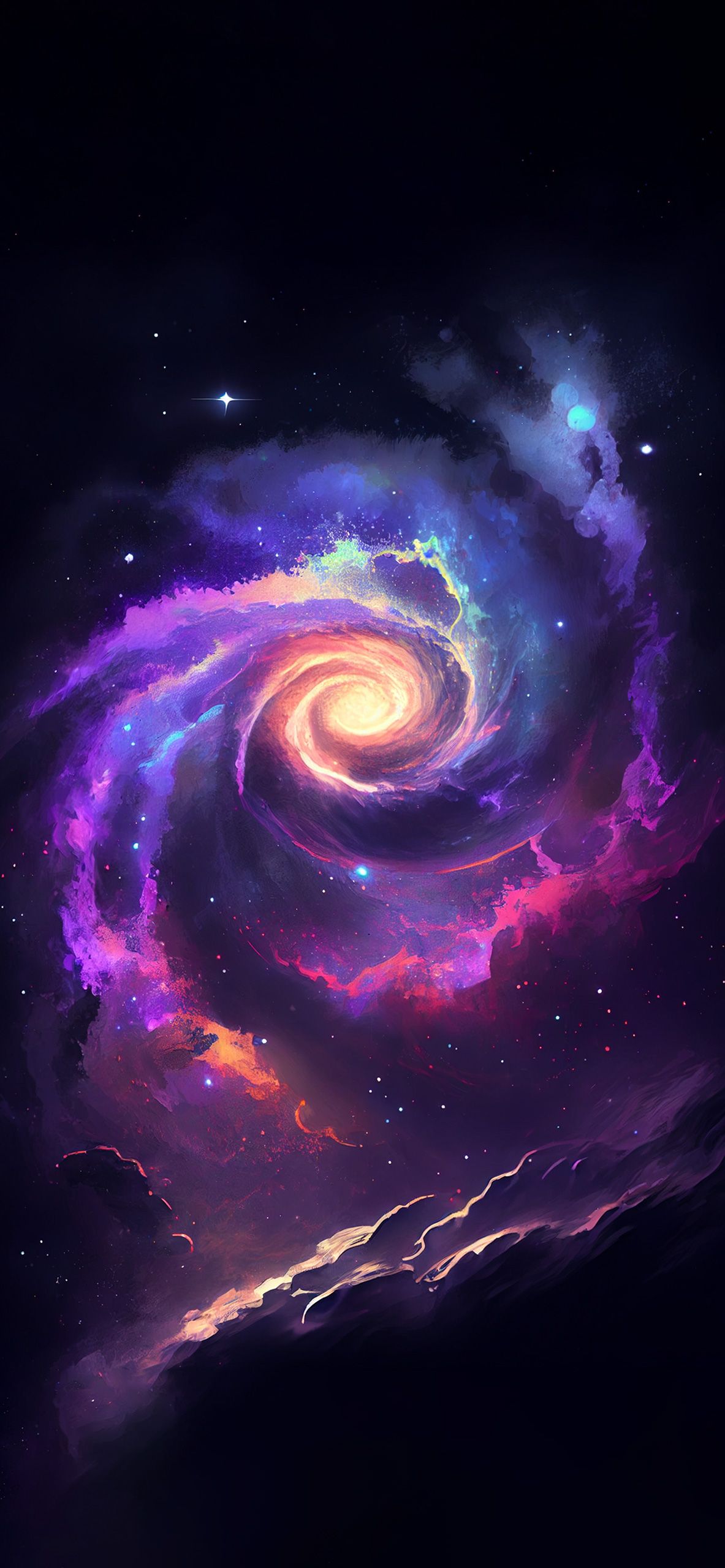 Spiralgalaxie, Bunt, Wirbel, Schwarzer Hintergrund, Leuchten, Sperrbildschirm fürs iPhone