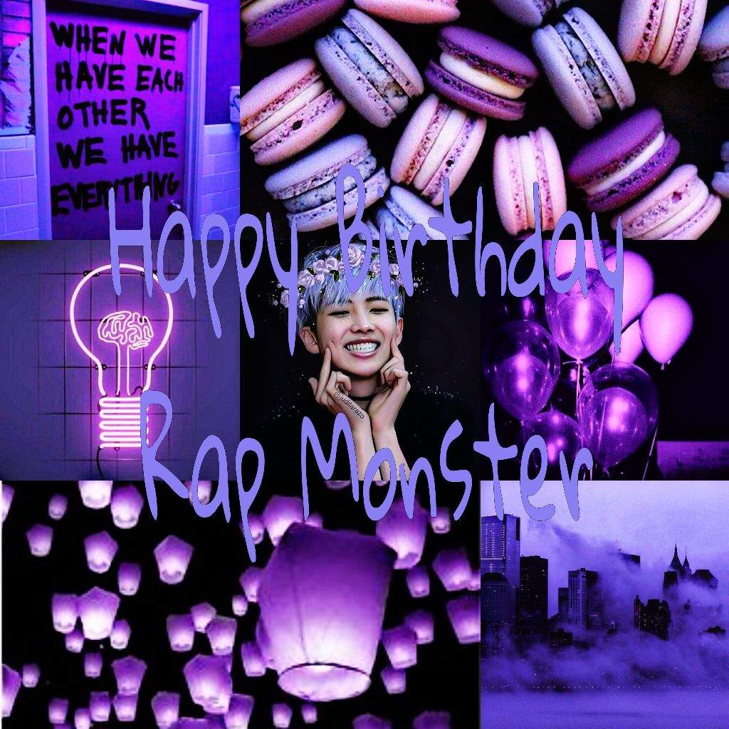 RM, Rap Monster, BTS, Happy Birthday, Macarons, Lila, Collage, Hintergrundbild fürs Tablet