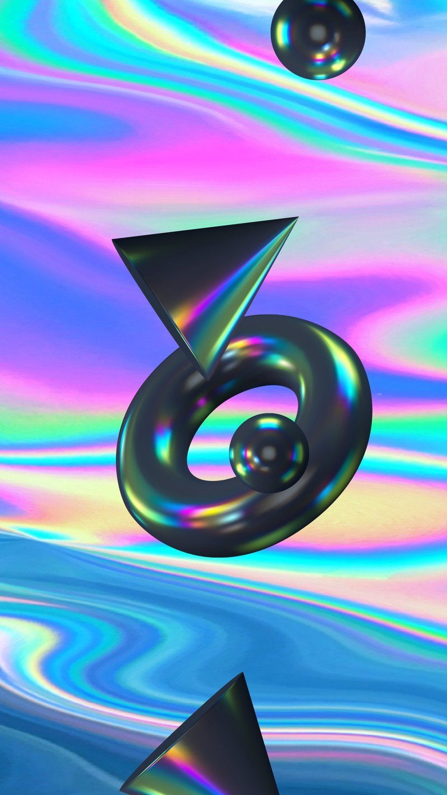 Holografisch, Spirale, Kegel, 3D-Formen, Schillernd, HD, Handy-Hintergrund im Hochformat