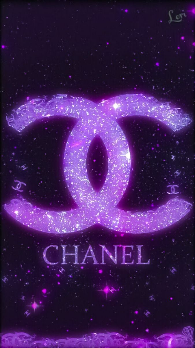 Chanel, Logo, Lila Glitzer, Sterne, Dunkel, Hochformat, Hintergrundbild fürs Smartphone