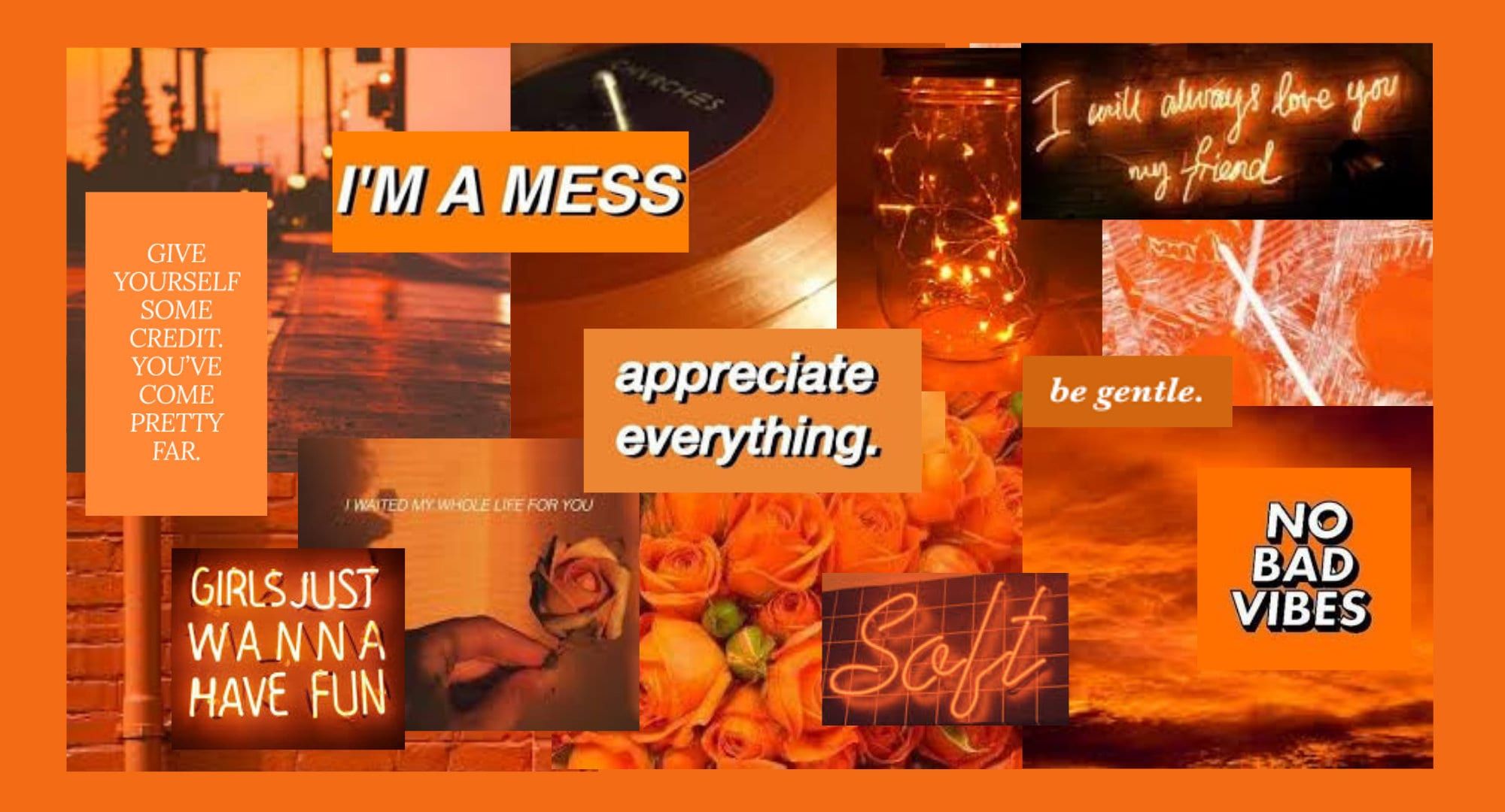 Orange Aesthetic, Collage, Neonschrift, Zitate, I'm a Mess, Full HD, PC-Hintergrundbild