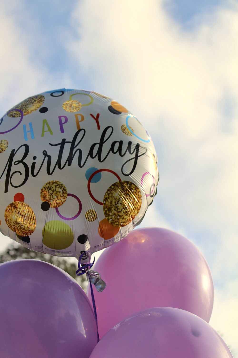 Happy Birthday, Folienballon, Luftballons, Himmel, Lila, HD, iPhone-Hintergrundbild